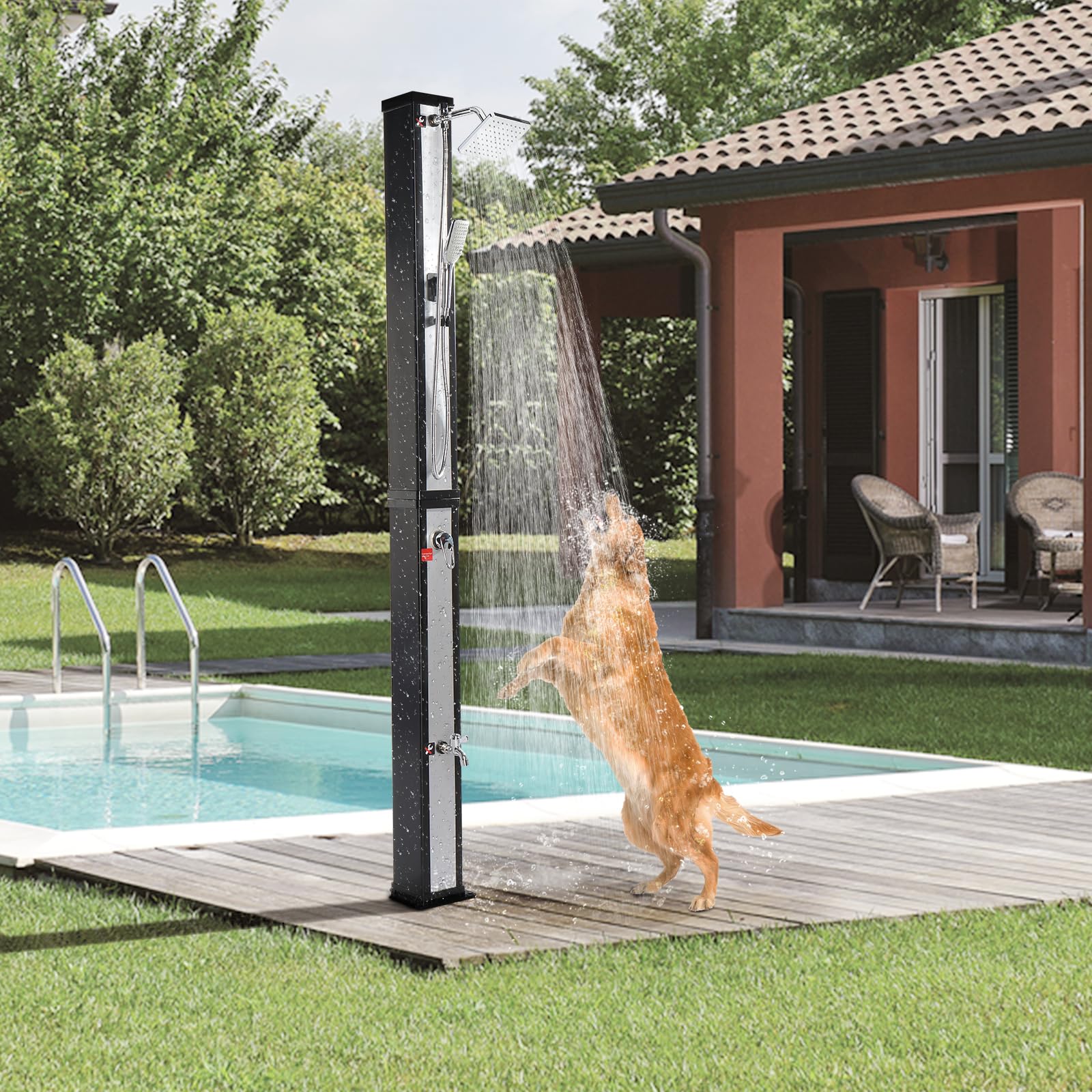 VINGLI 11 Gallon Solar Heated Outdoor Shower Bag with Adjustable Shower Head, Handheld Sprayer & Foot Pump - Perfect for Beach, Camping, Backyard Pool, RV and Outdoor Adventures