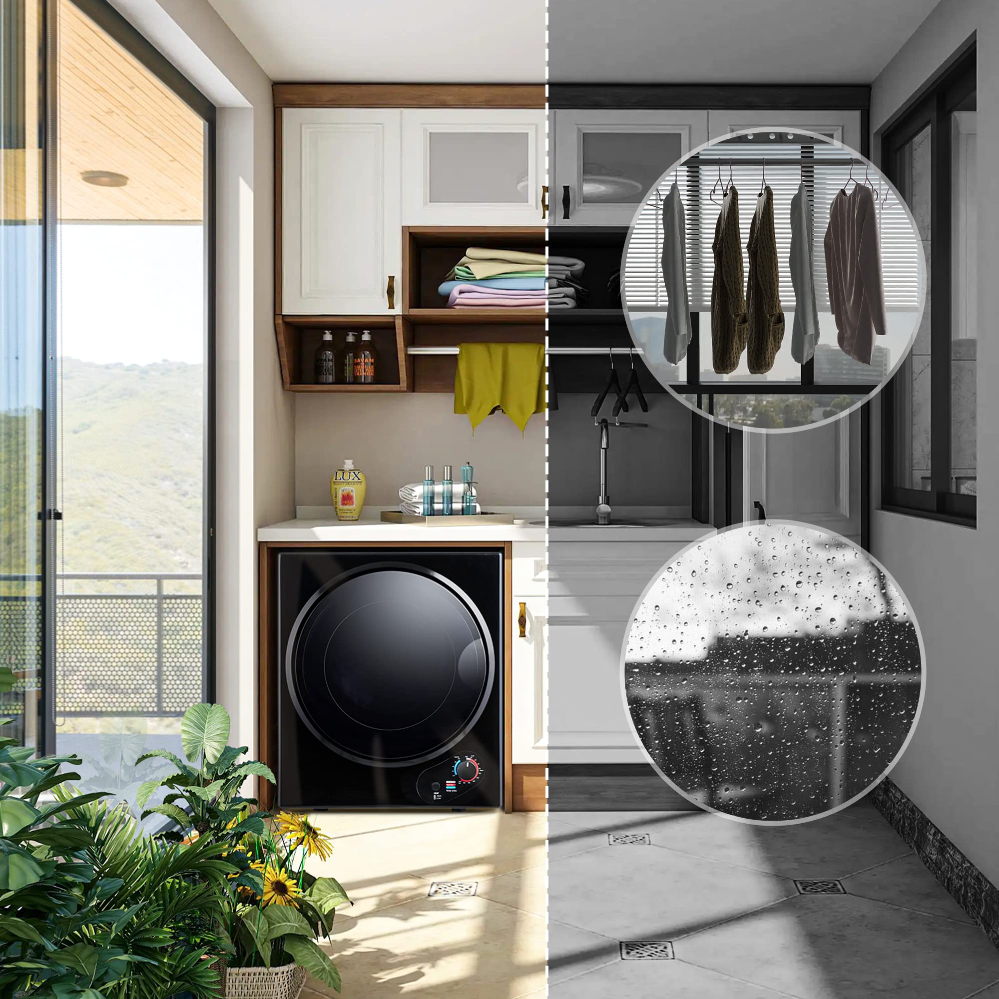Portable Electric Clothes Dryer - Compact Front Load Laundry Machine for Apartments, Dorms & RVs | Easy Knob Control & Wall Mount Kit Included | Perfect for Small Spaces, Travel & Emergency Use (Black)