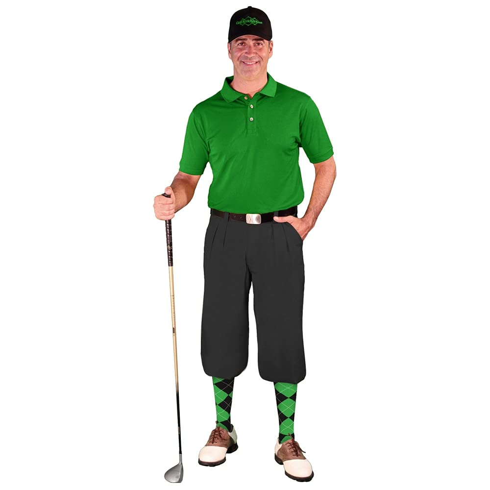 Men's Stylish Black Microfiber Outfit Set - Limited Edition Ball Cap, Over-The-Calf Argyle Socks & Lime Golf Shirt | Perfect for Golfing, Casual Wear & Outdoor Activities