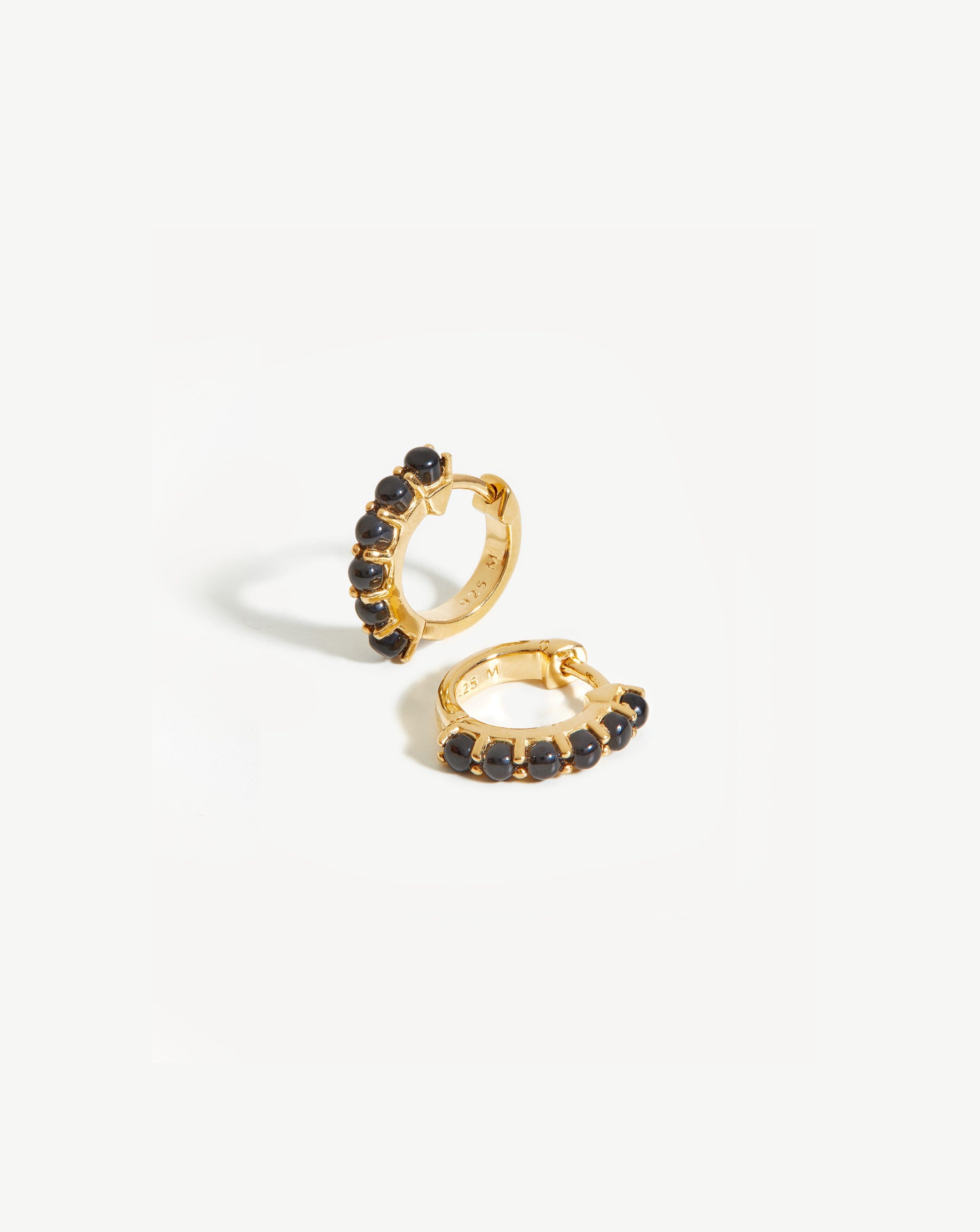 18k Gold Vermeil Black Onyx Huggie Hoop Earrings for Women - Minimalist Dainty Gemstone Huggies for Everyday Wear, Gift Giving & Special Occasions