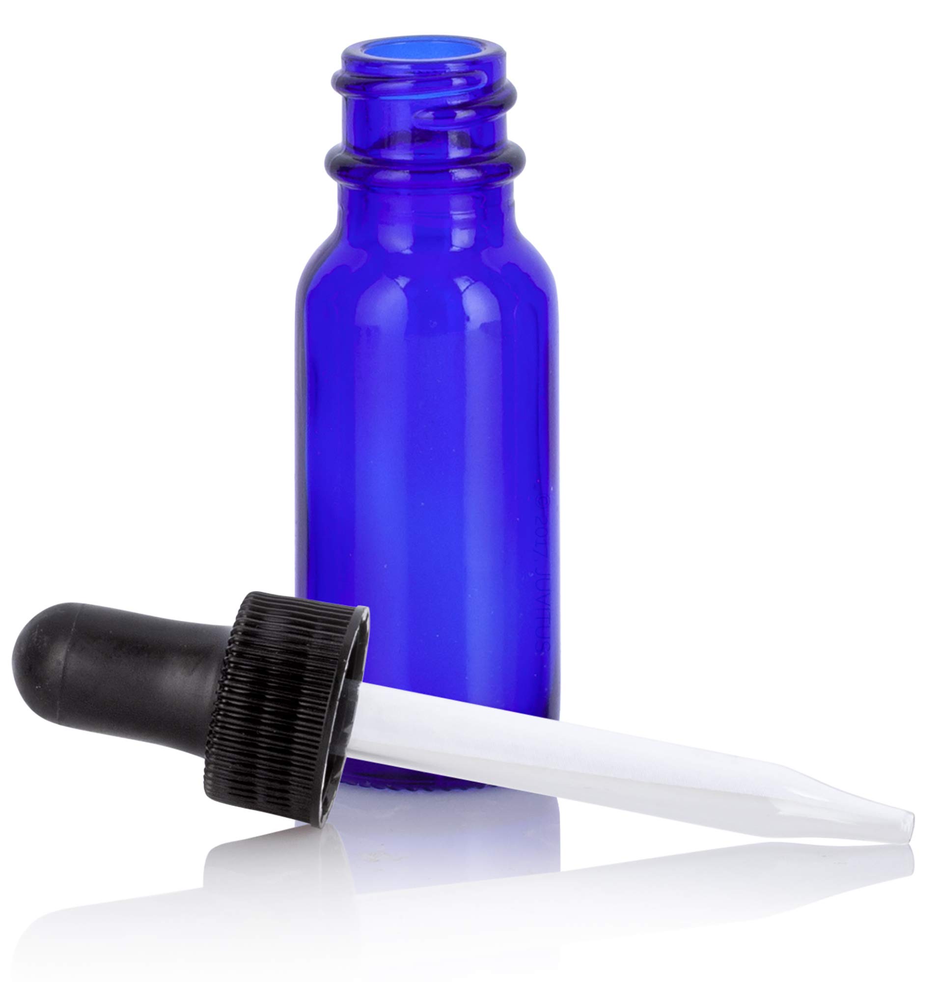 JUVITUS 6 Pack 0.5 oz (15ml) Cobalt Blue Glass Bottles with Black Dropper & Funnel - Essential Oil, CBD, DIY Beauty, Aromatherapy Storage Solution