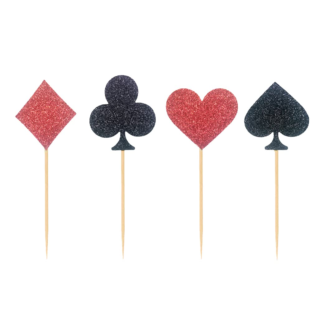24 PCS Glitter Poker Chip Cupcake Toppers - Casino Night, Las Vegas Party, Birthday, Wedding & Baby Shower Cake Decorations - Perfect for Casino Theme Parties, Dessert Table Decor & Special Events