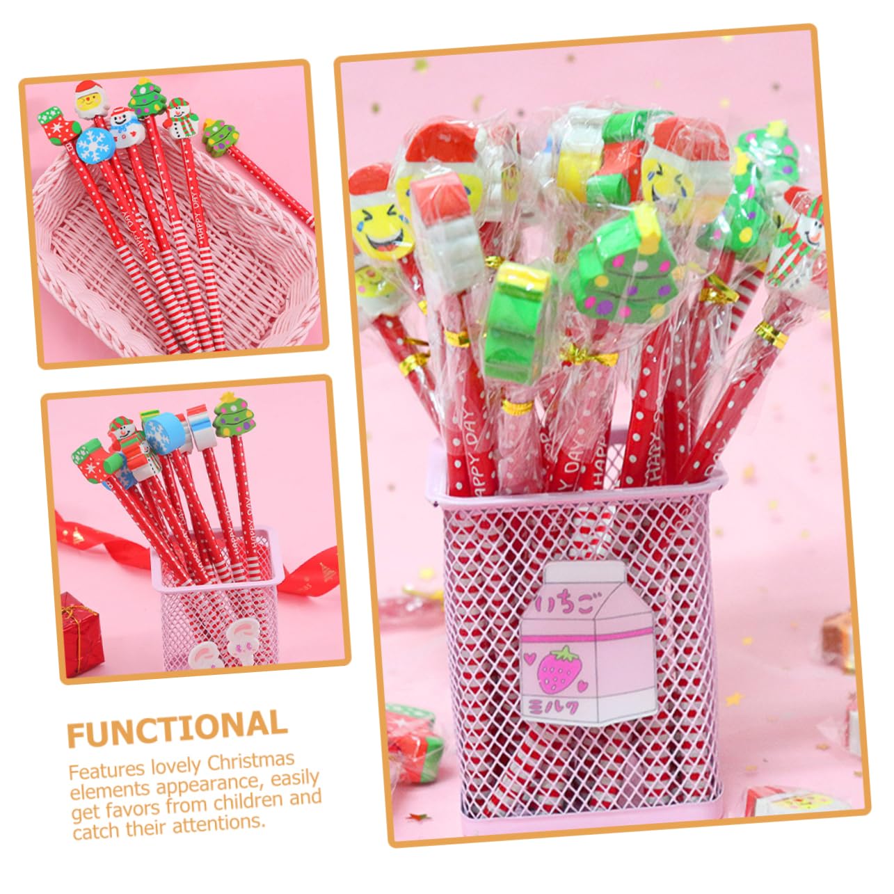 NUOBESTY Christmas Themed Wooden Pencils - 12 Pack Colorful Holiday Pencils for Kids, Fun School Supplies & Classroom Gifts for Boys and Girls - Perfect for Christmas Stocking Stuffers, Classroom Rewards & Holiday Party Favors
