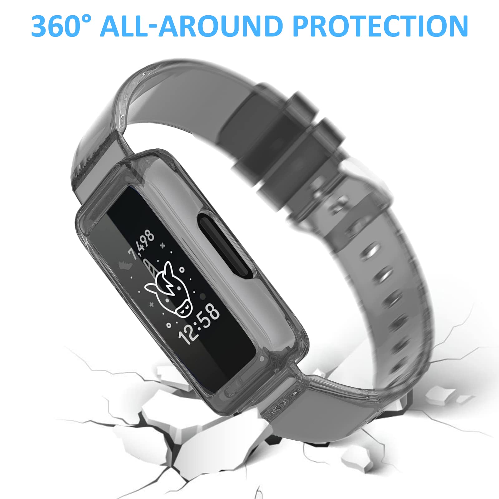Compatible Fitbit Ace 3 & Ace 2 Bands for Kids - Durable TPU Clear Sport Band with Protective Bumper Case | Also Fits Fitbit Inspire/Inspire 2/Inspire HR/Luxe | Perfect for Active Kids, Women & Men | Great for Sports, School & Daily Wear