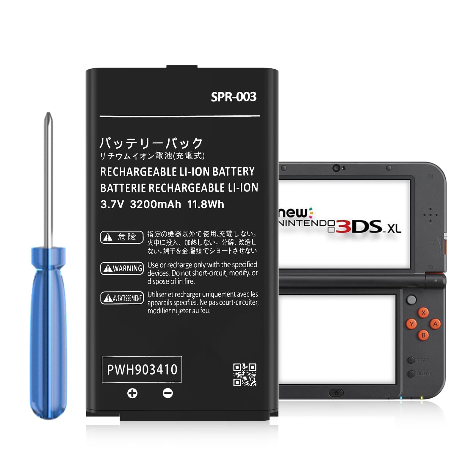 Upgraded SPR-003 3200mAh High Capacity Li-ion Battery Replacement for Nintendo 3DS XL/New 3DS XL/LL & Switch Console - Includes Repair Tool Kit | Perfect for Gaming Sessions, Travel & Backup Power