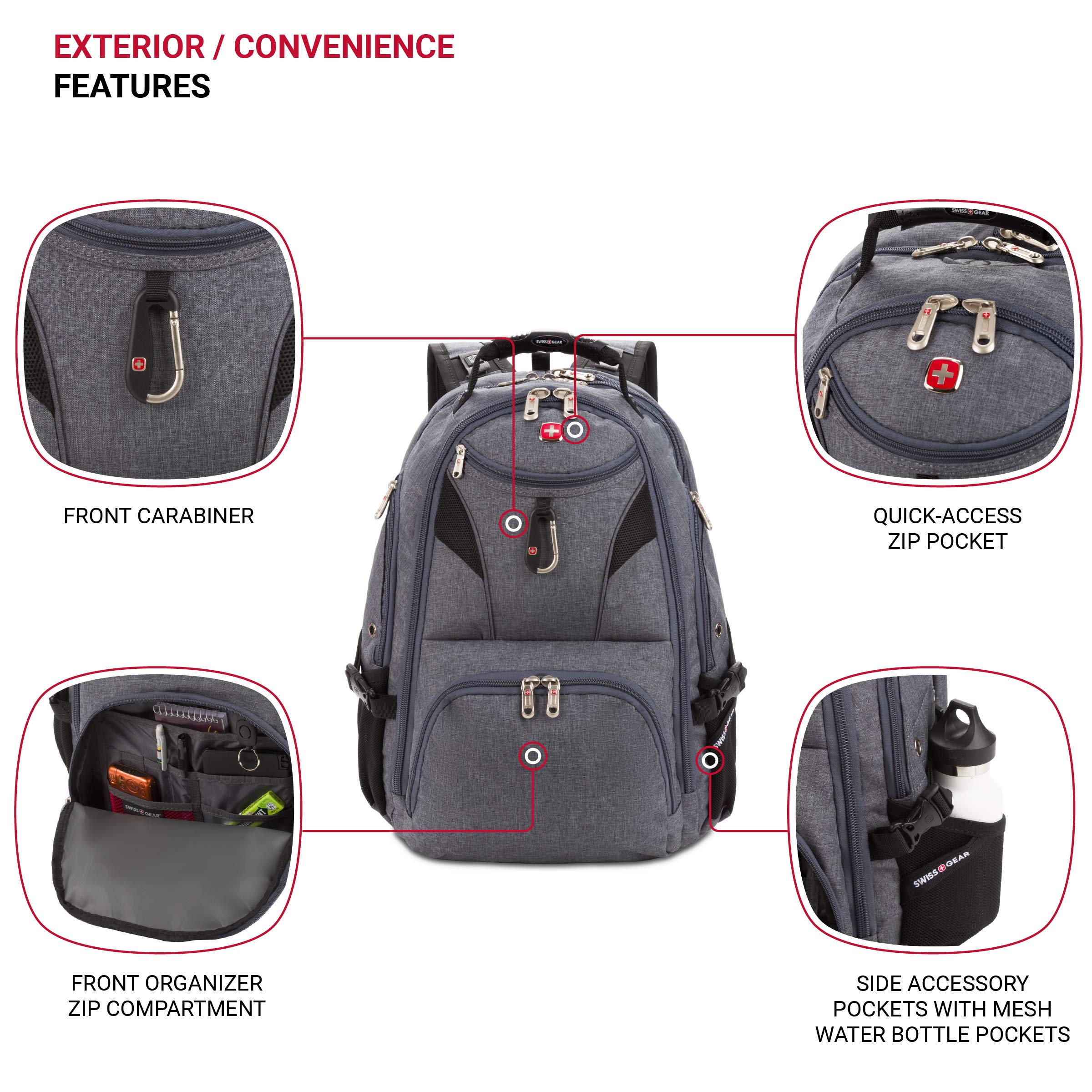 SwissGear 5977 ScanSmart 17-Inch Laptop Backpack for Business Travel & College - TSA-Friendly Grey Computer Bag with USB Charging Port & Organized Storage