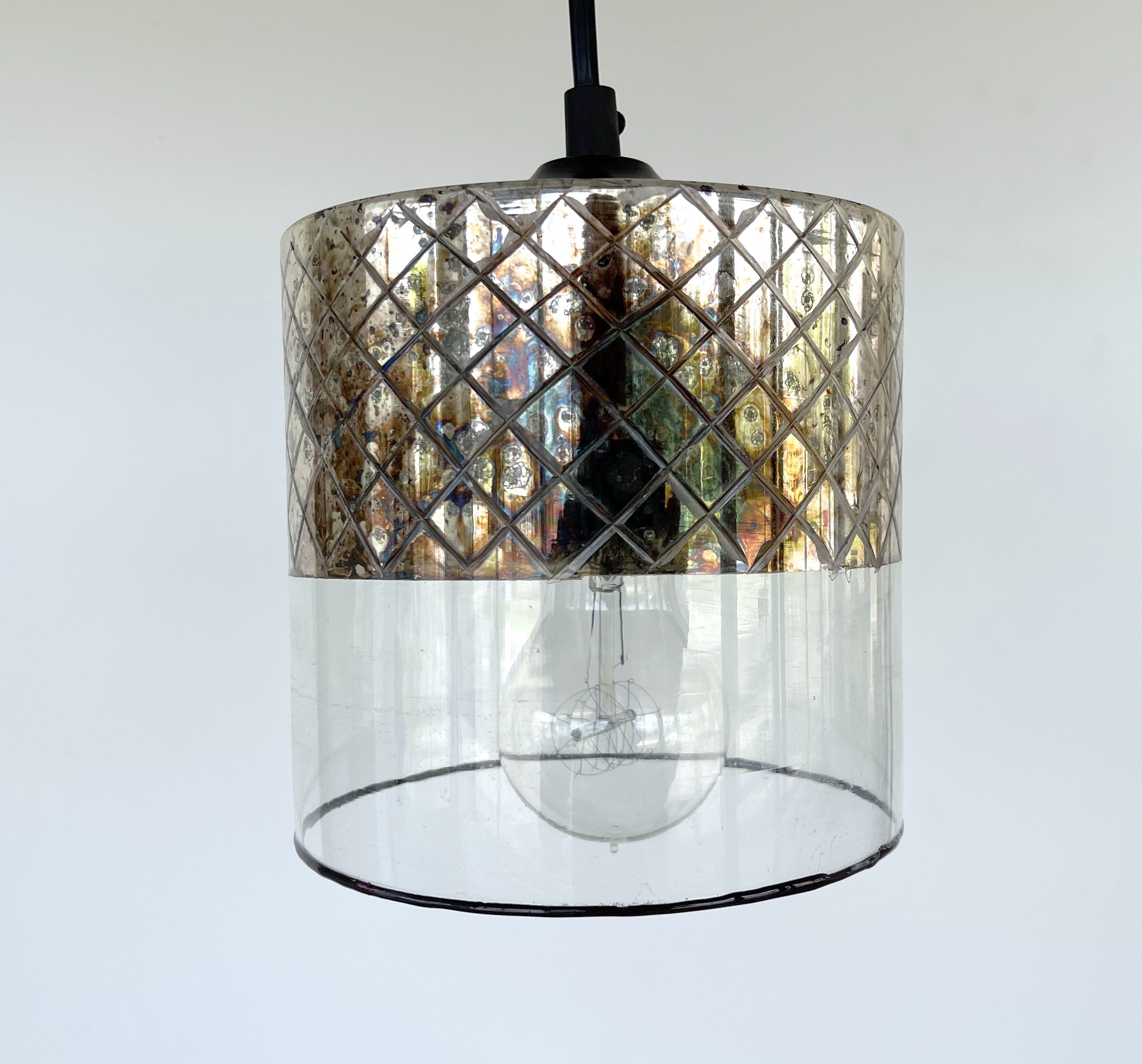 Vintage Mercury Glass Pendant Light - Elegant Hanging Chandelier for Dining Room, Kitchen Island, or Entryway Lighting