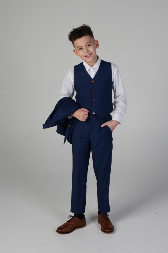 Paul Andrew Boys' Mayfair Blue 3-Piece Suit | Formal Kids Suit Set for Weddings, Parties & Special Occasions | Premium Wool Blend Children's Blazer, Vest & Pants