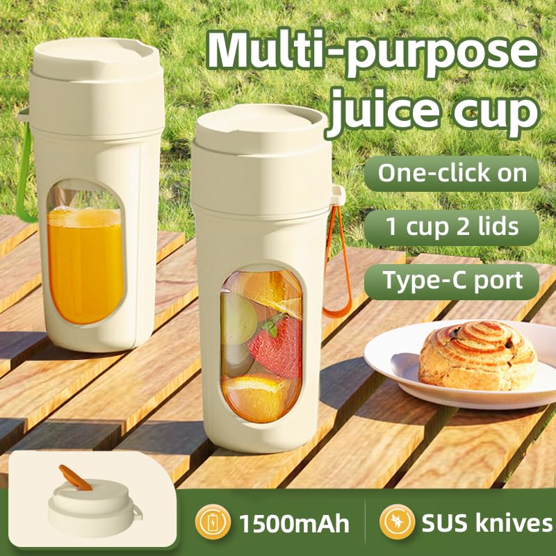 2 in 1 Portable Juicer Cup - High Capacity Blender for Fruits & Vegetables, USB Rechargeable Sports Bottle | Perfect for Gym, Hiking & Outdoor Activities