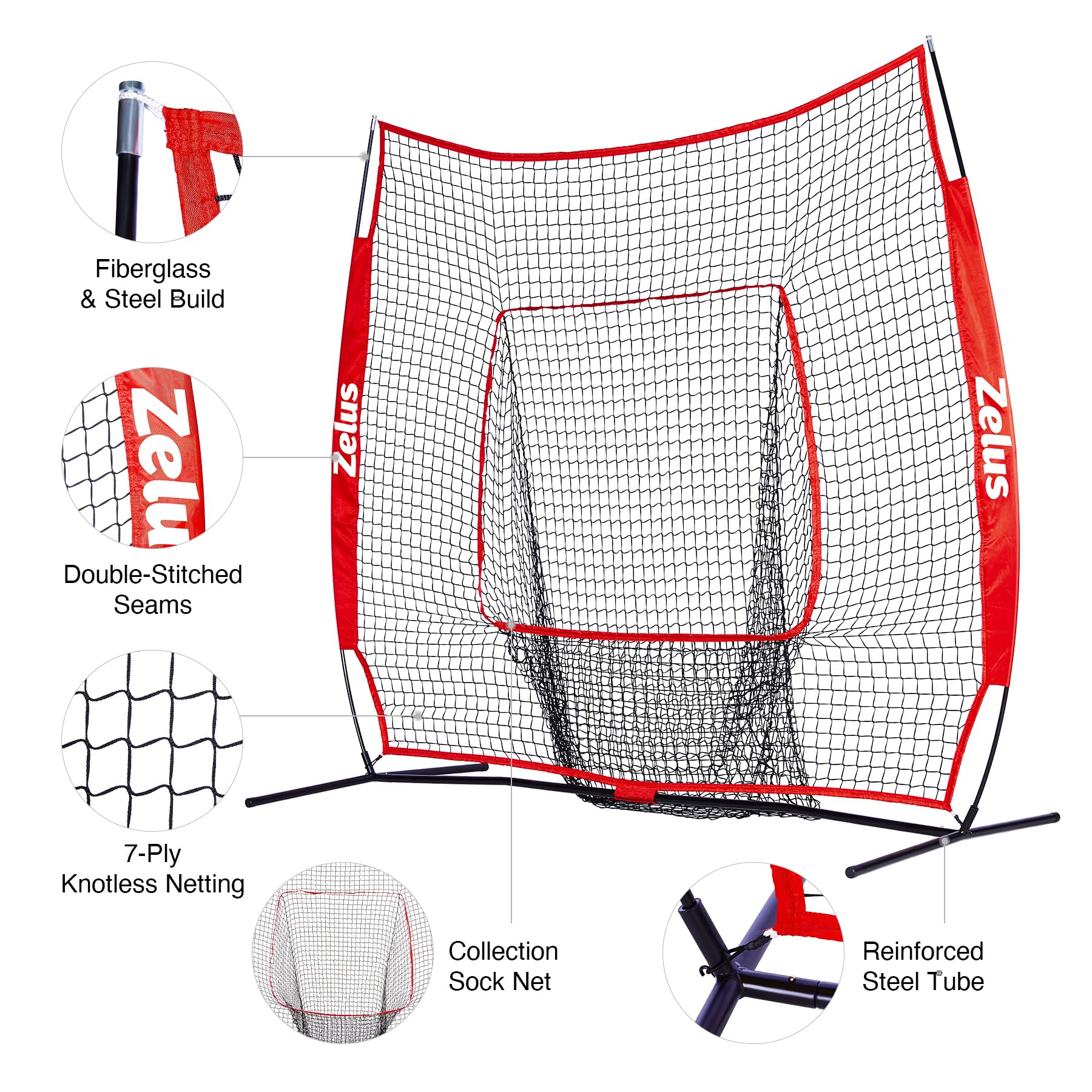 7'×7' Portable Baseball & Softball Practice Net with Carry Bag & Metal Frame - Hitting Training Net with Batting Tee for Backyard, Field & Indoor Practice - Perfect for Youth & Adult Players