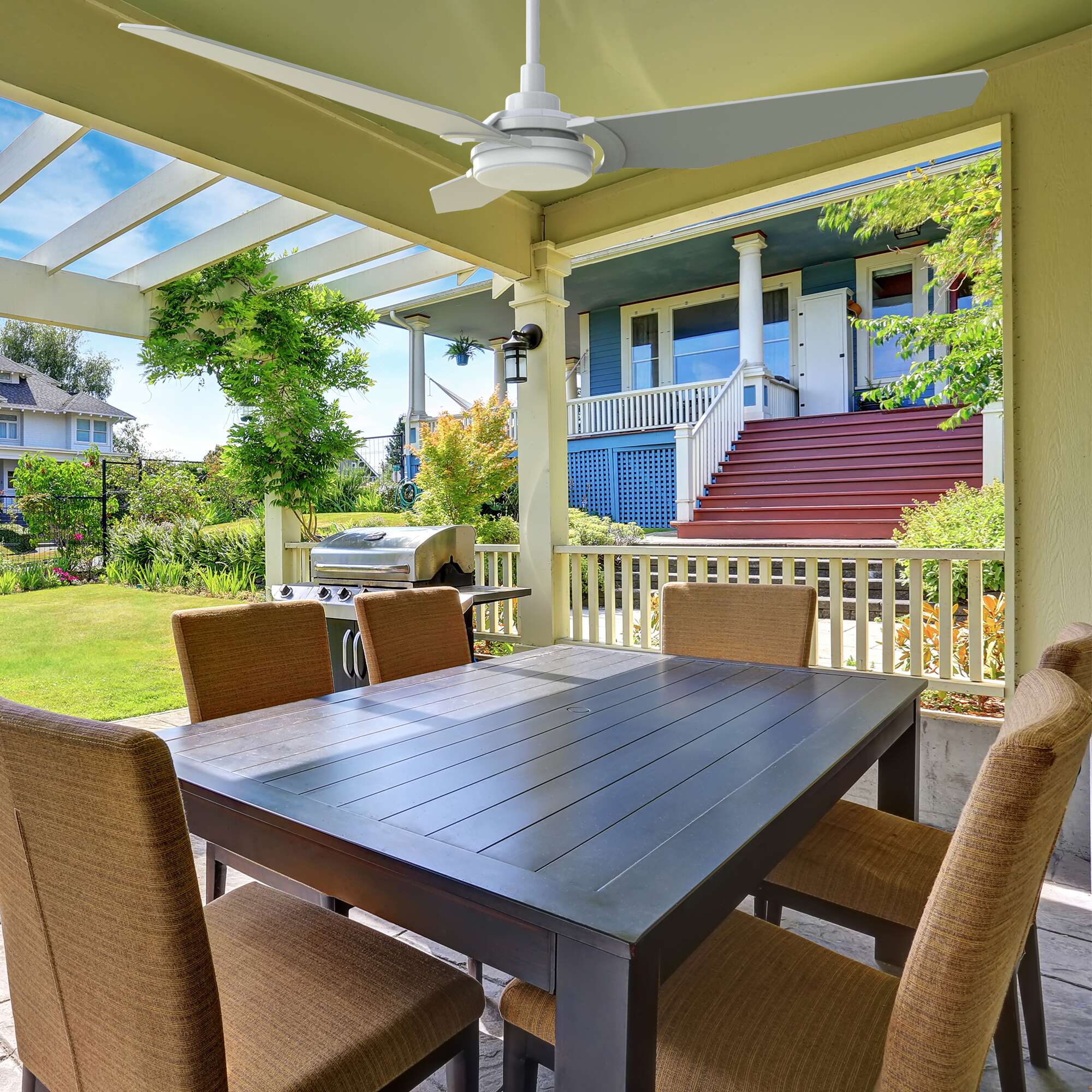 52 Inch Smart Ceiling Fan with LED Light & Remote Control - Perfect for Outdoor Patio, Deck, and Covered Porch Areas - Energy Efficient & Weather Resistant