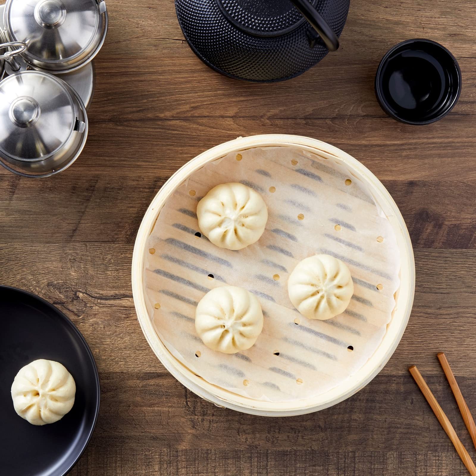 100 Pack Juvale 10-Inch Perforated Air Fryer Liners - Reusable Non-Stick Baking Sheets for Air Fryer Basket, Dumpling Steamer & Bamboo Steamer - Perfect for Frying, Steaming & Baking (White)