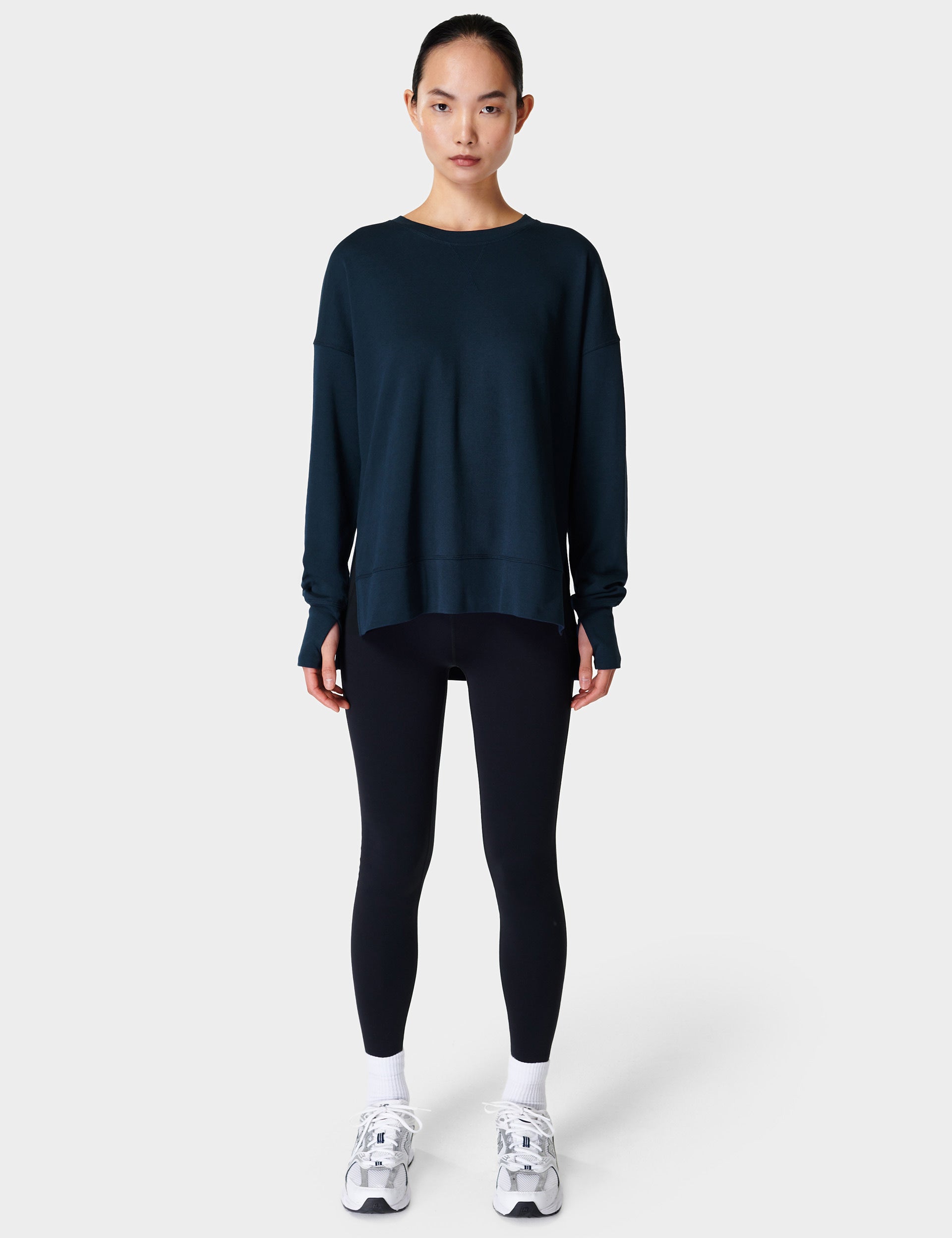 After Class Longline Sweatshirt for Women - Soft Oversized Pullover Hoodie in Navy Blue | Casual Loungewear, Streetwear Fashion & College Outfits