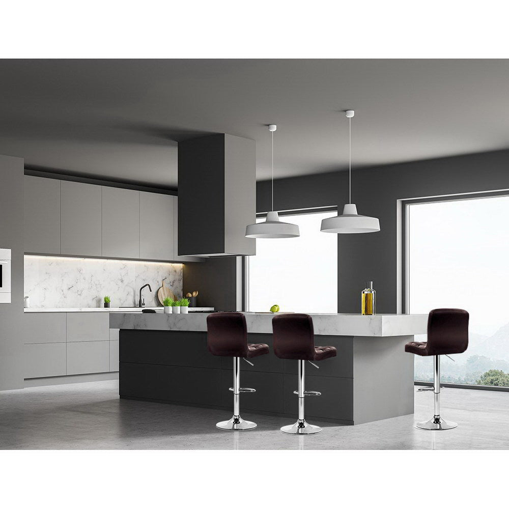 2 Brown Leather Bar Stools with Gas Lift Mechanism - Perfect for Kitchen Islands, Breakfast Bars & Home Bars