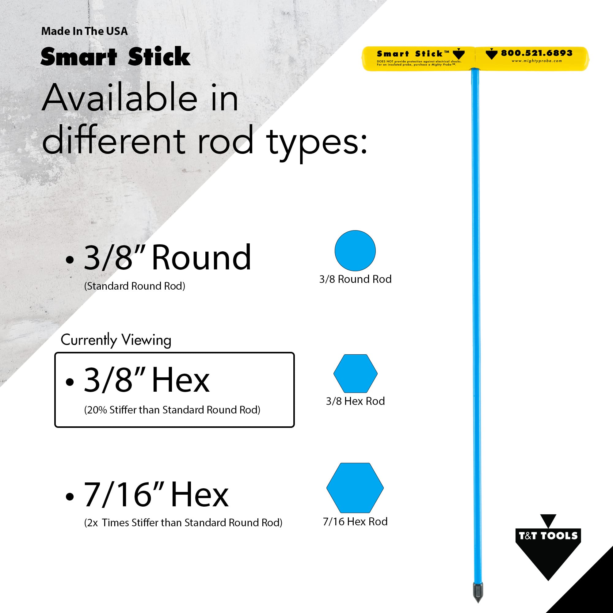 T&T Tools Smart Stick 60-Inch Metal Soil Probe with T-Handle - 3/8