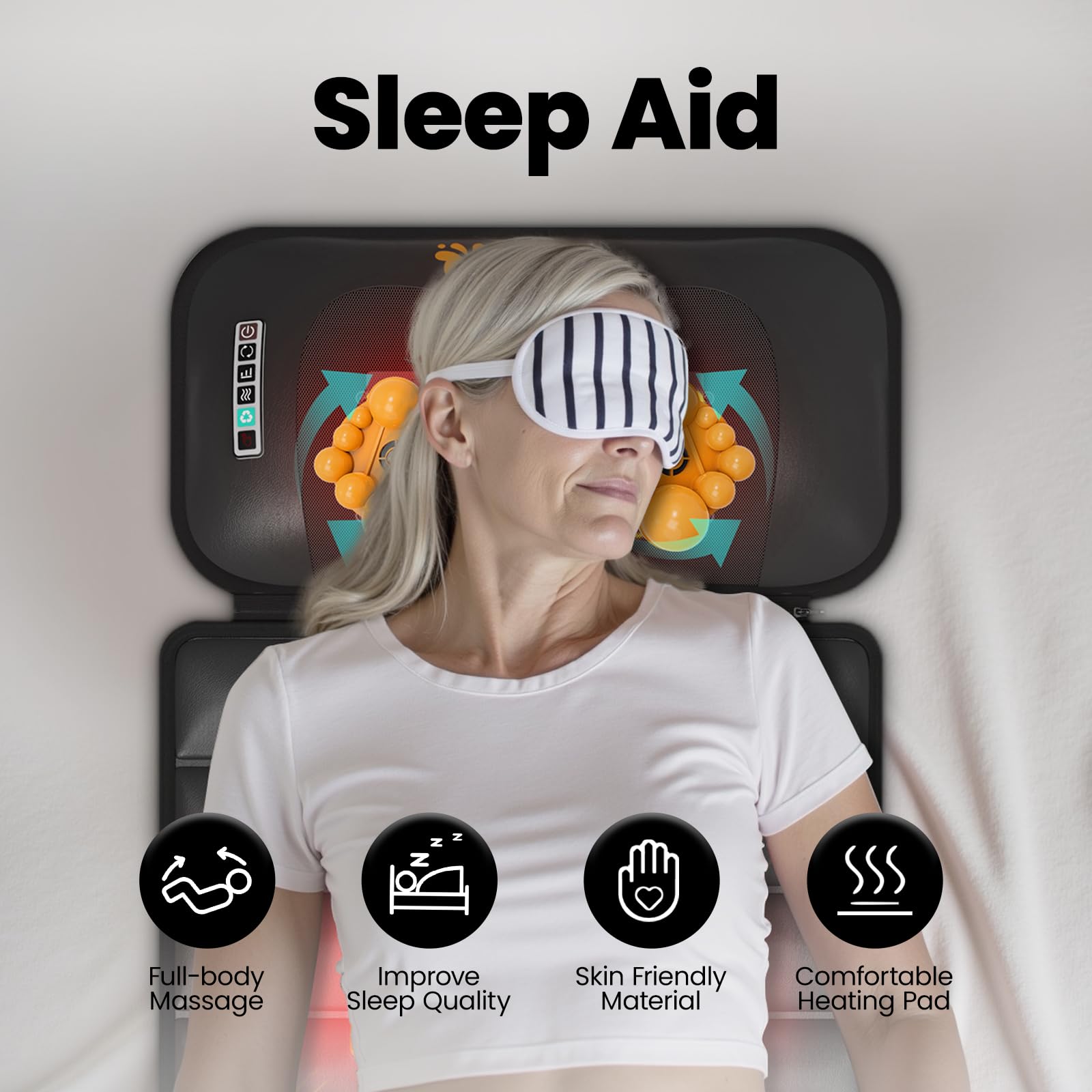 Detachable Neck Massager & Full Body Massage Mat with 10 Vibrating Motors, Heating Function & 9 Speed Settings - Black - Perfect for Home, Office, and Relaxation Therapy