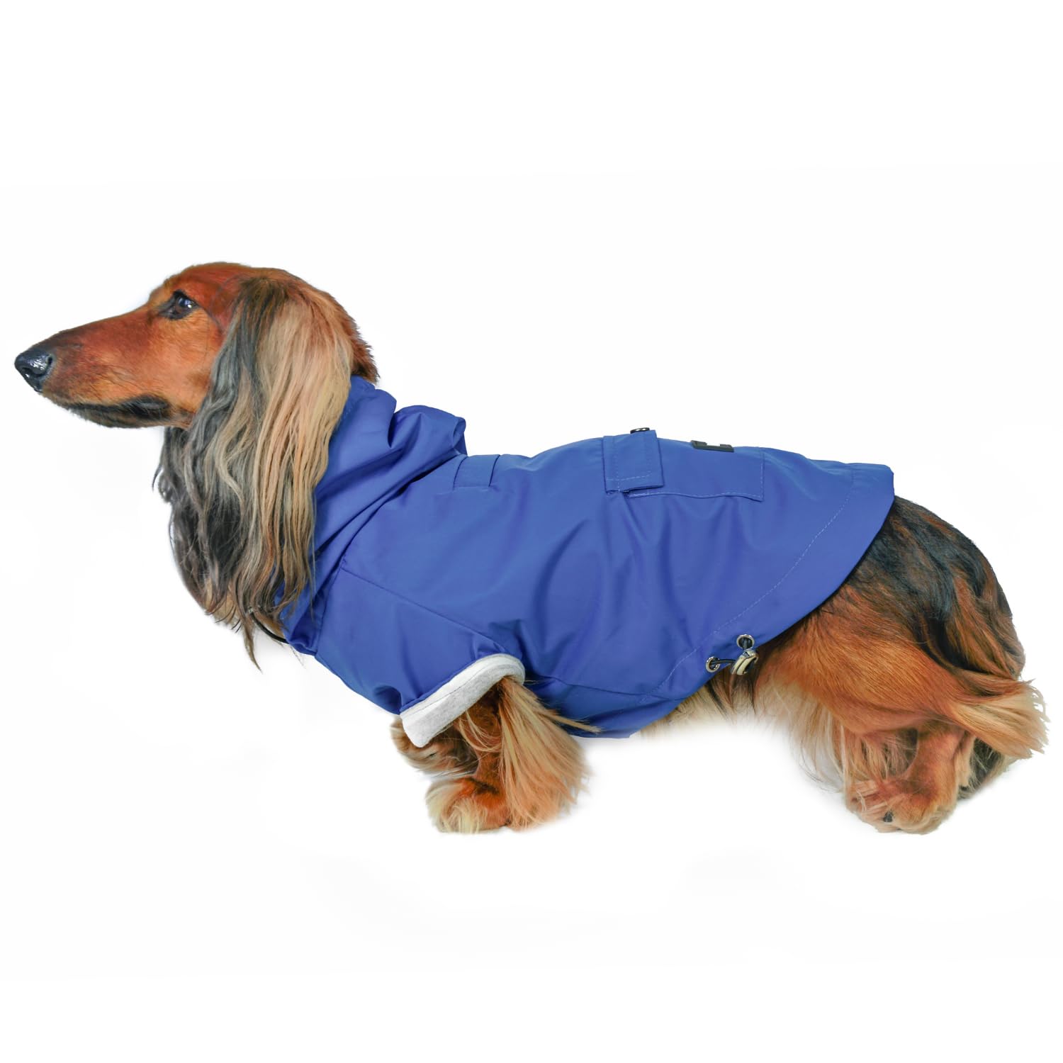 DJANGO Highland Waterproof Dog Jacket with Hood - Adjustable Lightweight Blue Coat for Small & Medium Dogs | Harness Hole, Cozy Lining & Back Pocket | Perfect for Outdoor Hiking, Winter Walks & Rainy Day Adventures (Medium, Blue)