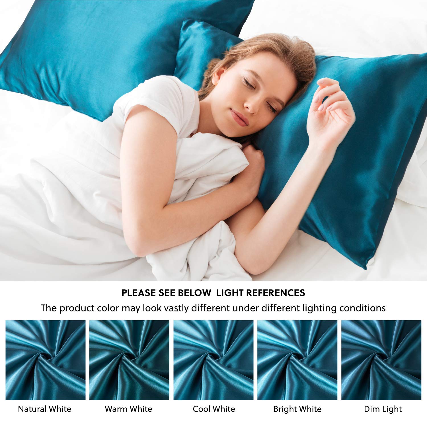 Luxury Satin Pillowcase for Hair & Skin - 2 Pack Cooling Super Soft Pillow Covers (20x30 Inches) with Envelope Closure - Teal Blue - Perfect for Beauty Sleep & Preventing Hair Frizz