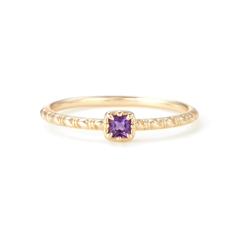 14K Gold Amethyst Braided Zodiac Ring for Aquarius Women - Elegant Birthstone Jewelry Gift for Valentine's Day, Birthday & Anniversary | HJZB 324