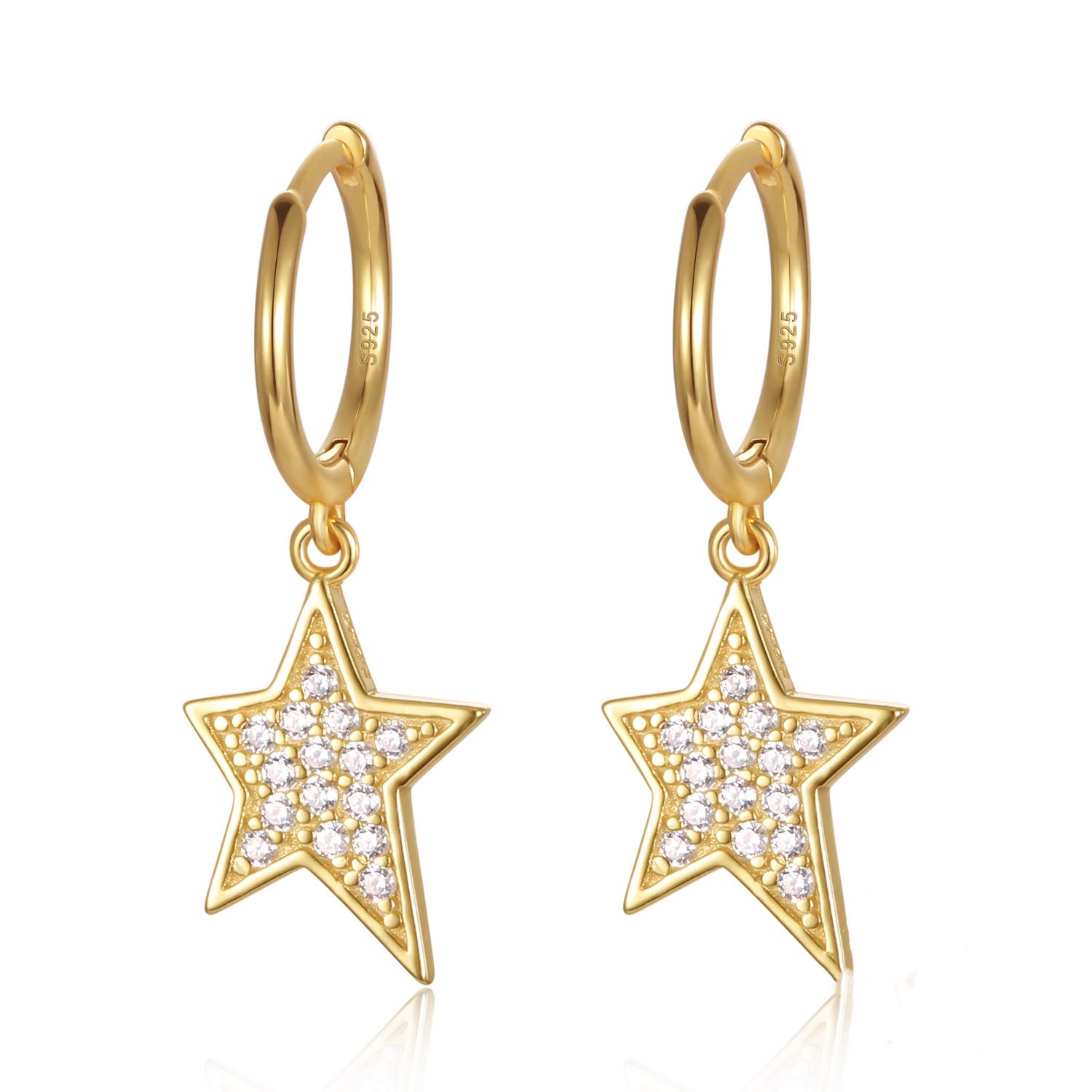Dainty Hoop Dangle Earrings for Women - Sterling Silver Huggie Drop Earrings with Moon, Star, Spike & Evil Eye Charms | Perfect for Everyday Wear, Date Night & Gifts