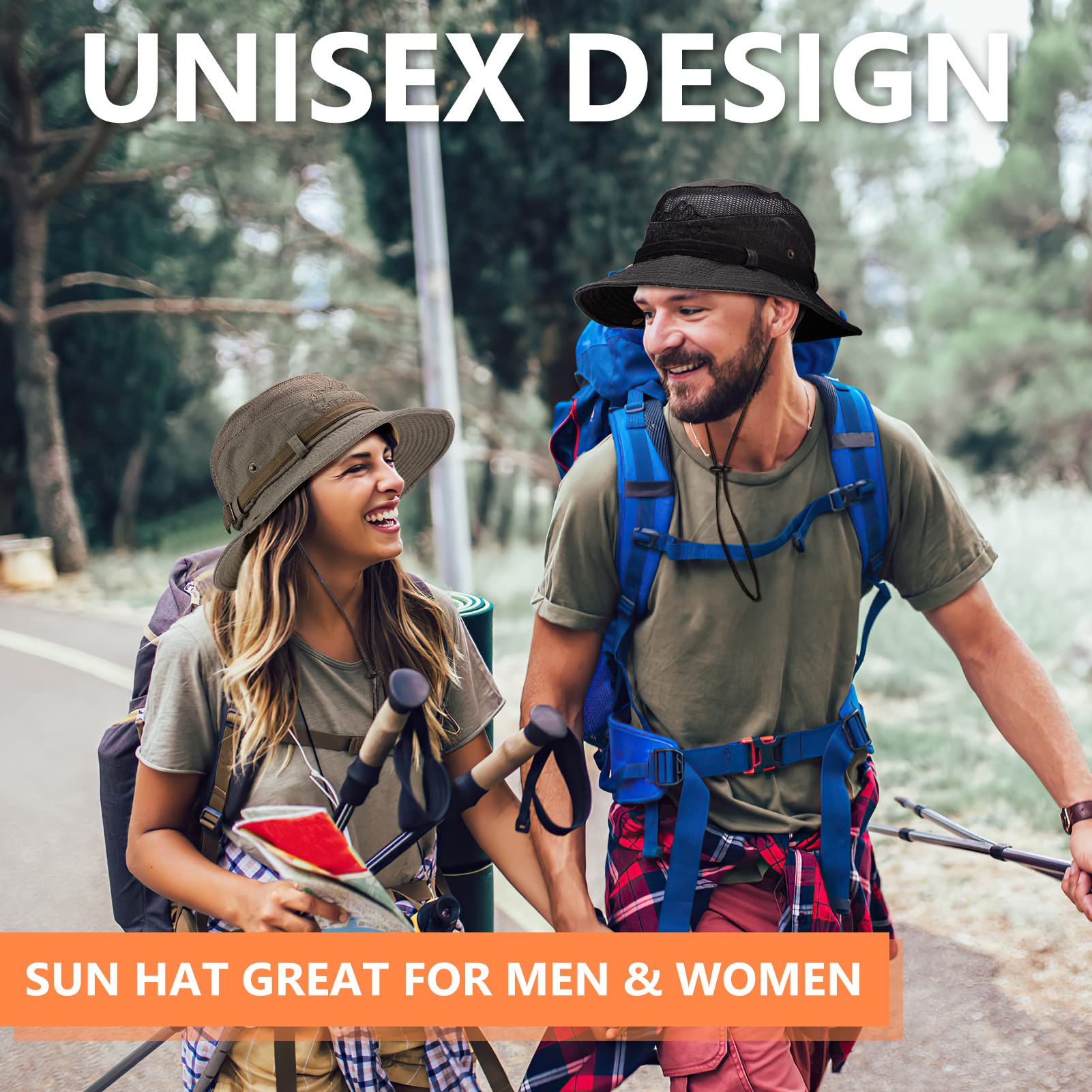 UPF 50+ Sun Hat for Men & Women - Wide Brim Bucket Fishing Hat with Neck Flap - Safari Boonie Hat for Outdoor, Beach, Hiking & Travel