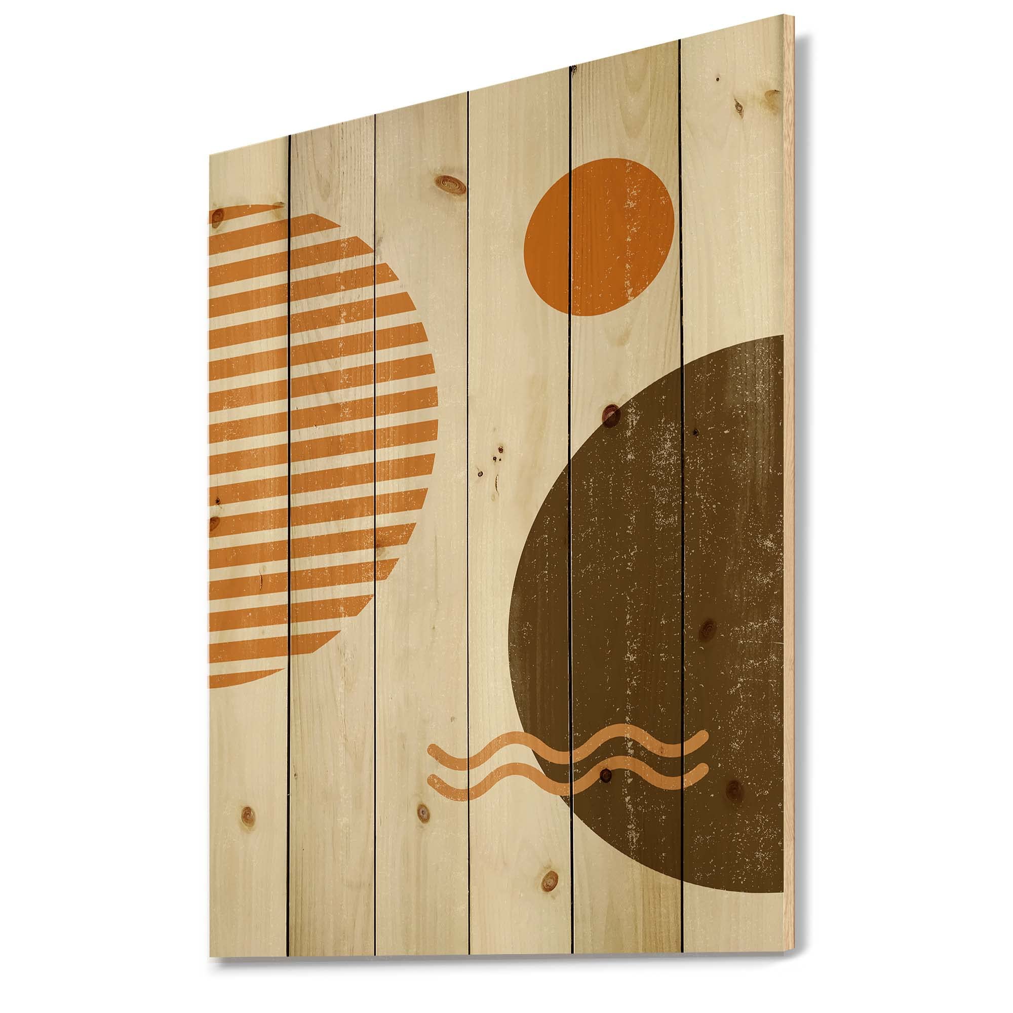 Minimal Sun & Moon Wood Wall Art - Earth Tones Geometric Decor for Living Room