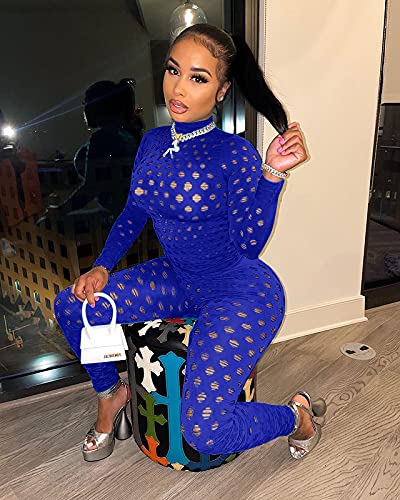 Sexy Women's Club Outfits - Long Sleeve Bodysuit Jumpsuit with Bodycon Leggings | Nightclub, Party & Date Night Outfits for Women | Fashion One-Piece Pants Suit