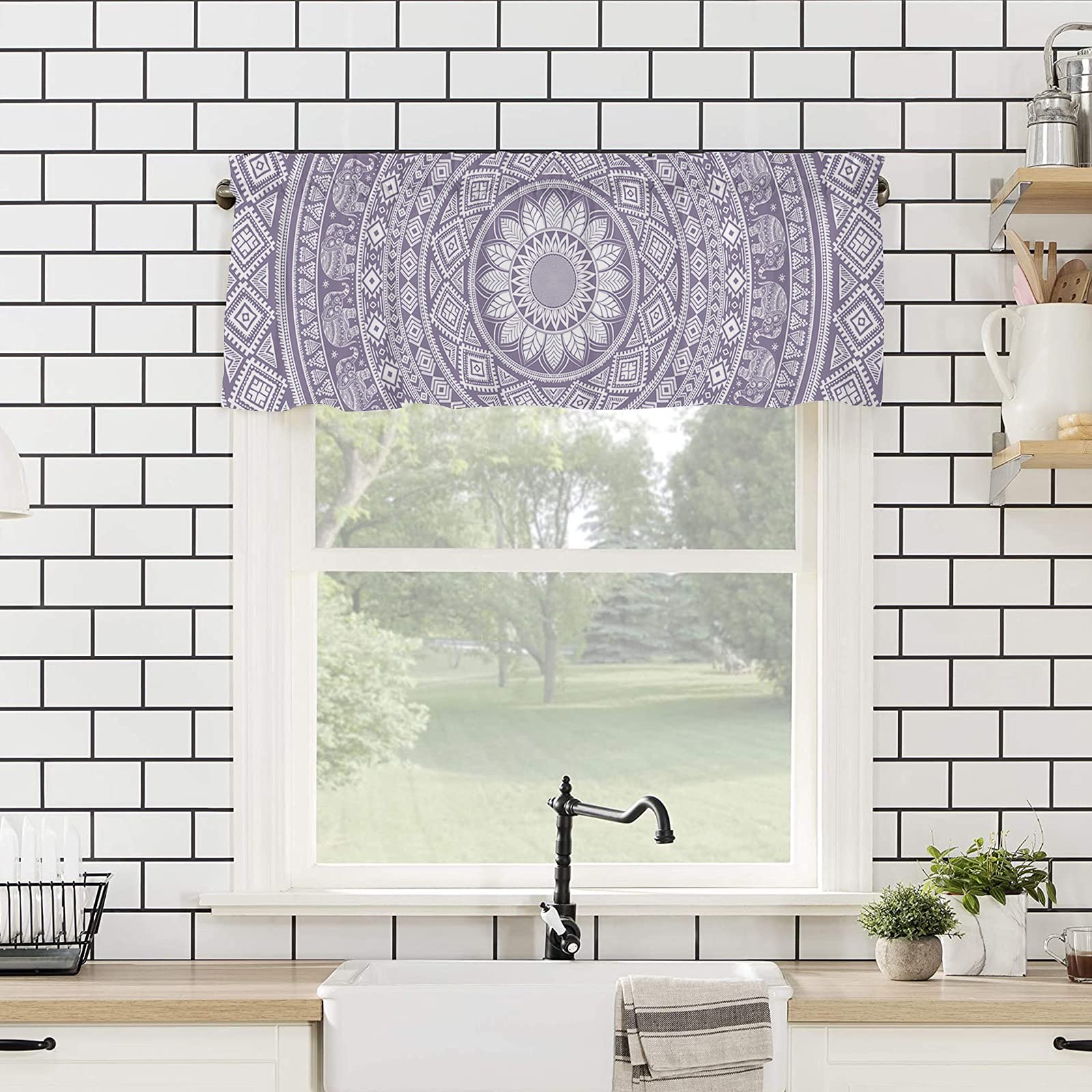 Elephant Mandala Small Window Curtains - Thermal Insulating Tier Curtains for Bathroom & Kitchen (54x18 Inch, 1 Pack) | Boho Ethnic Bohemian Flower Design | Perfect for Home Decor, Apartment Windows & Cozy Spaces