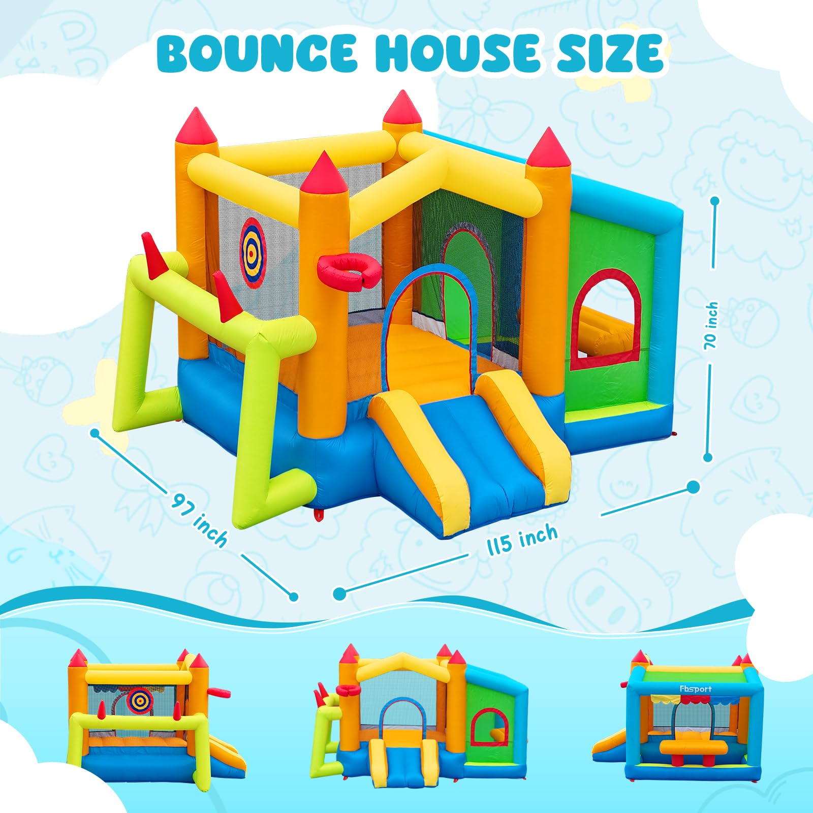FBSPORT Inflatable Bounce House with Ball Pit & Toy Market Stand - Kids Bouncy Castle for Outdoor & Indoor Play - Includes 480W Blower for Birthday Parties, Backyard Fun & Family Gatherings