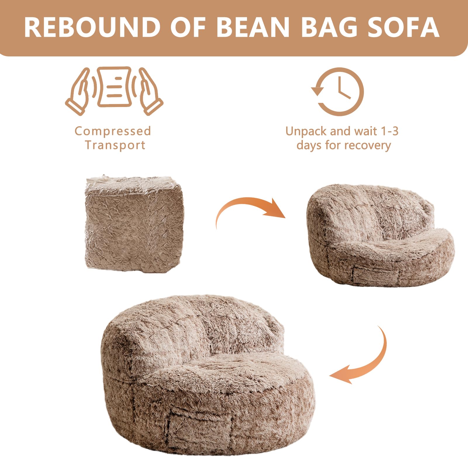 BYBYME Giant Faux Fur Bean Bag Chair - Large Bean Bag Couch with Filler for Adults, Oversized Lazy Sofa Accent Chair with Pocket - Perfect for Living Room, Bedroom, Game Room & Movie Nights