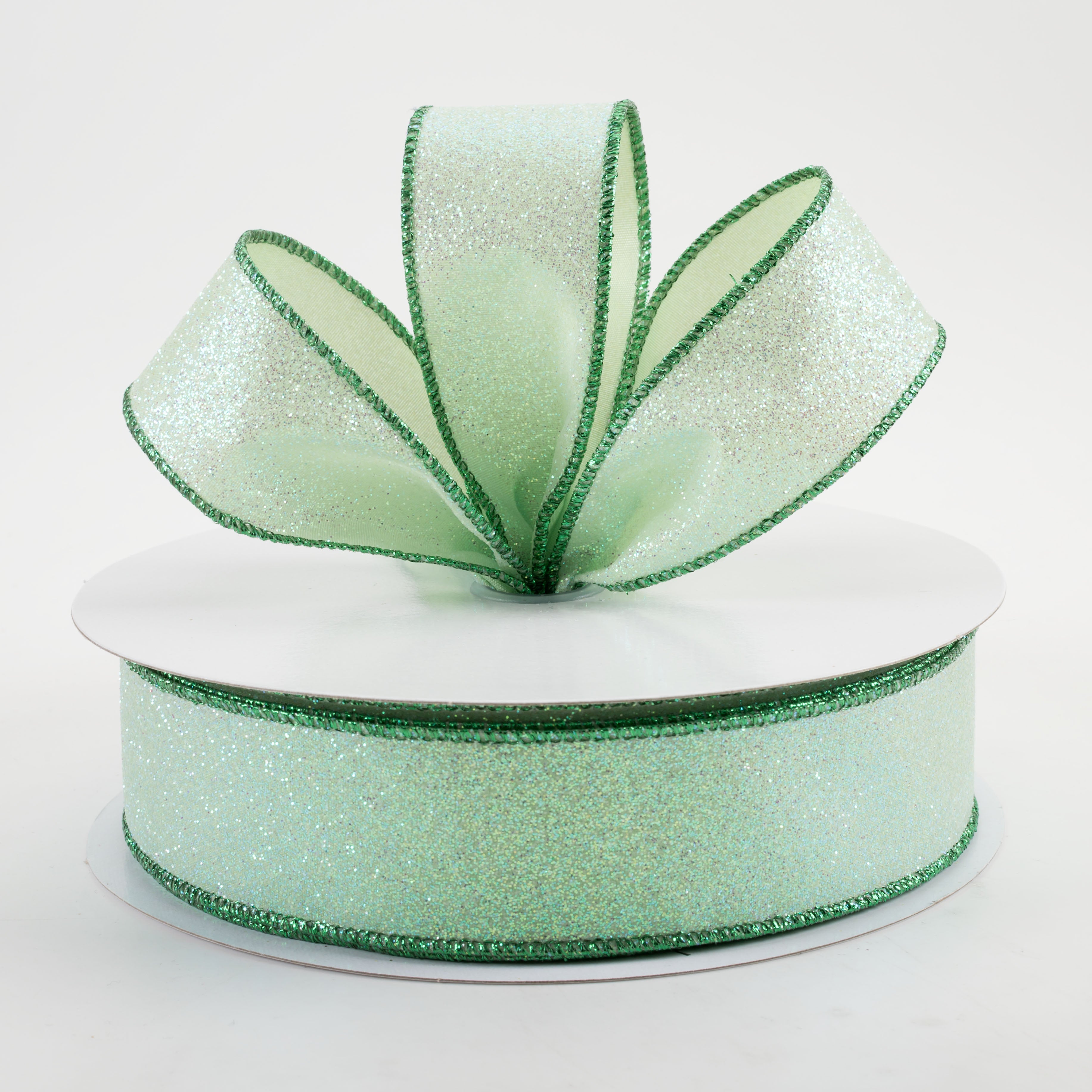 1.5 Inch Glitter Fabric Ribbon - Green Sparkly Decorative Ribbon (50 Yards) for Gift Wrapping, DIY Crafts, Party Decorations & Hair Accessories