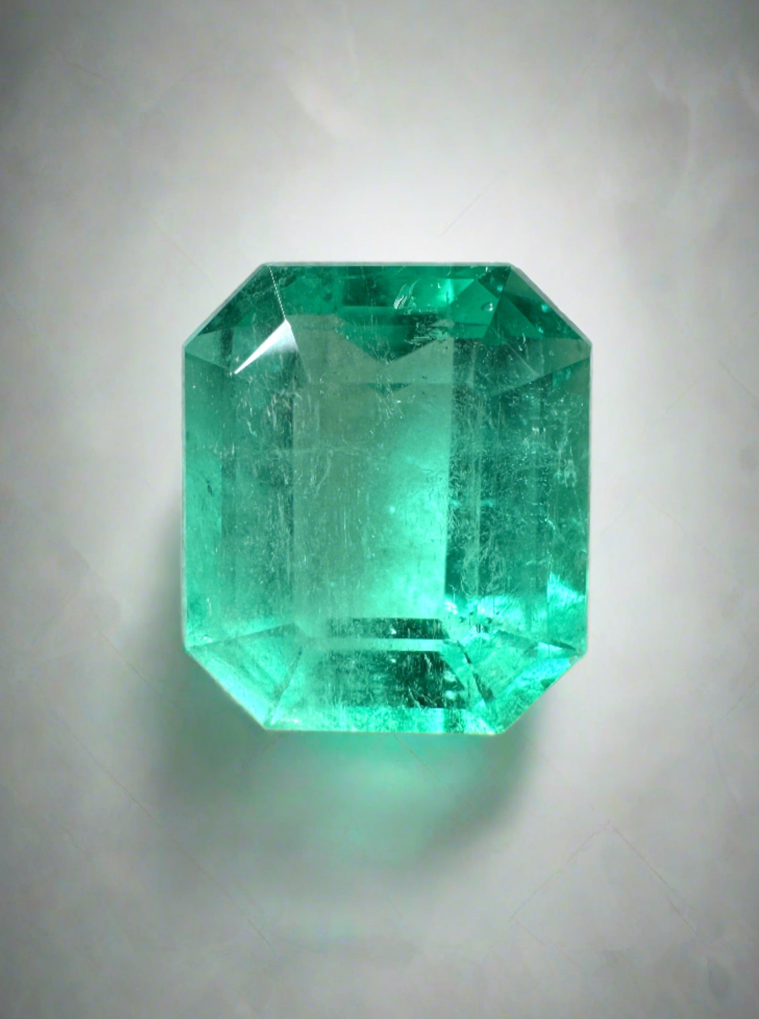 4.24 Carat Bluish Green Natural Loose Colombian Emerald - 10.6x9mm Classic Emerald Cut Gemstone for Jewelry Making & Engagement Rings