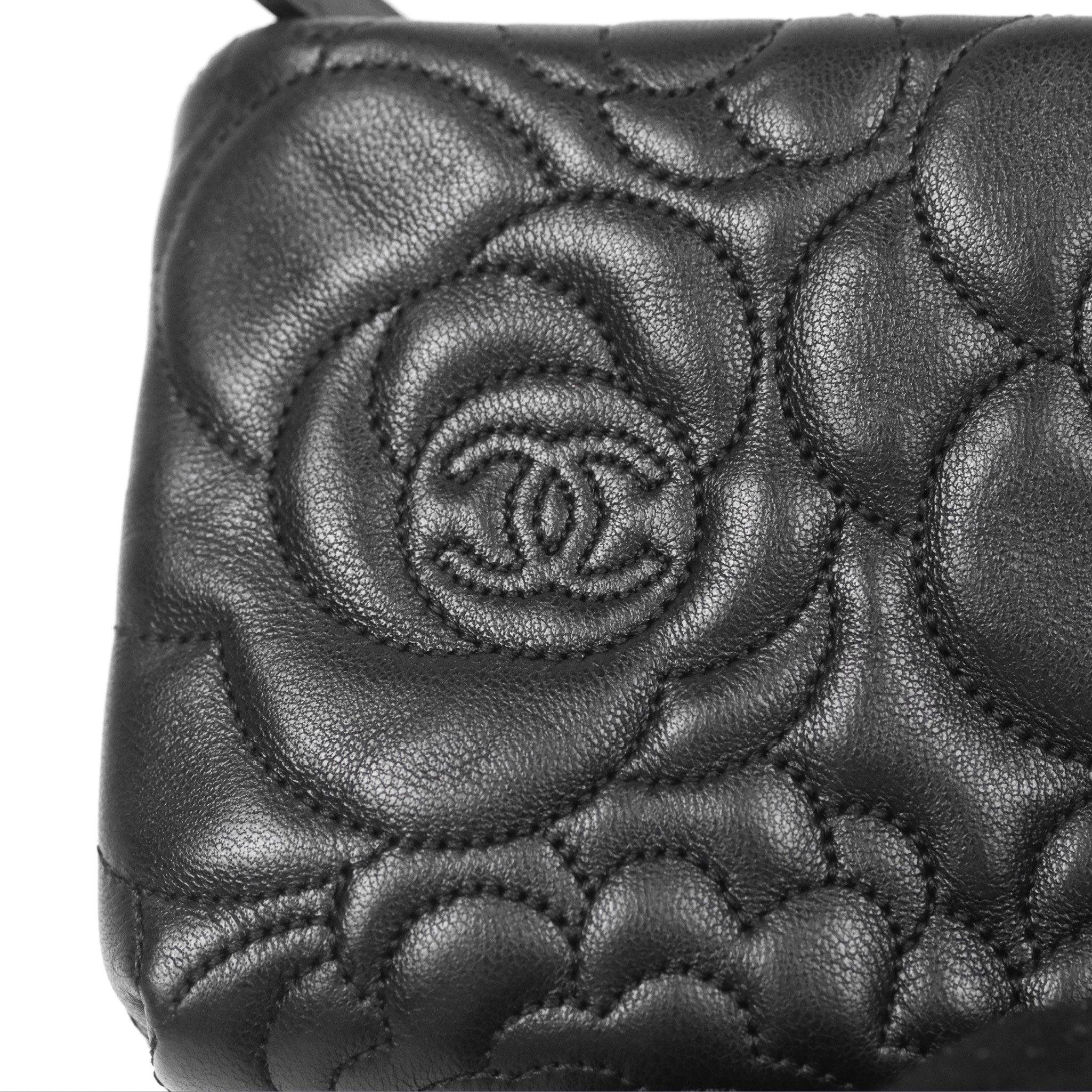 Chanel Camellia Pochette Clutch Bag - Black Lambskin Leather with Gold-Tone Hardware | Evening Bag, Wedding Clutch, Luxury Handbag for Women
