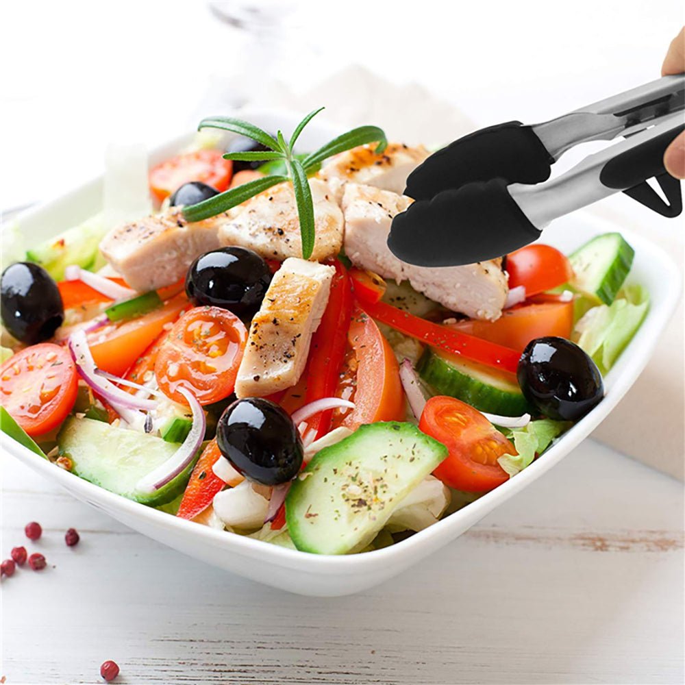 Premium Stainless Steel & Silicone Kitchen Tongs - Heat Resistant, Non-Slip Grip for Grilling, Cooking, Serving - Perfect for BBQ, Salad, Pasta & More