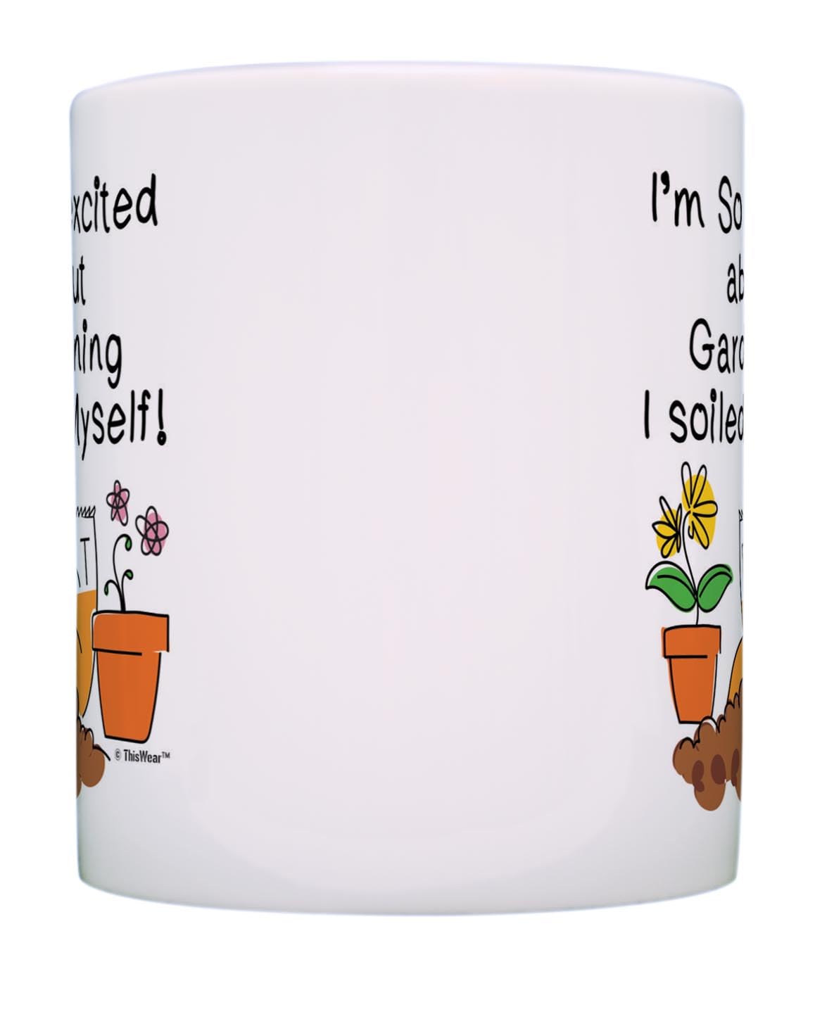 Funny Gardening Gift Set - 2 Pack 11oz Ceramic Coffee Mugs with 'So Excited About Gardening Soiled Myself' Design - Perfect for Gardeners, Plant Lovers & Outdoor Enthusiasts - Great for Morning Coffee, Garden Breaks & Gift Giving
