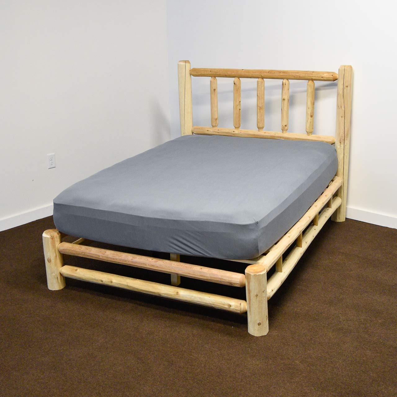 White Cedar Log Platform Bed [Twin Size] - Unfinished Natural Beige Solid Wood Frame, Handcrafted by Amish in USA - Perfect for Rustic Bedrooms, Cabins & Farmhouse Decor