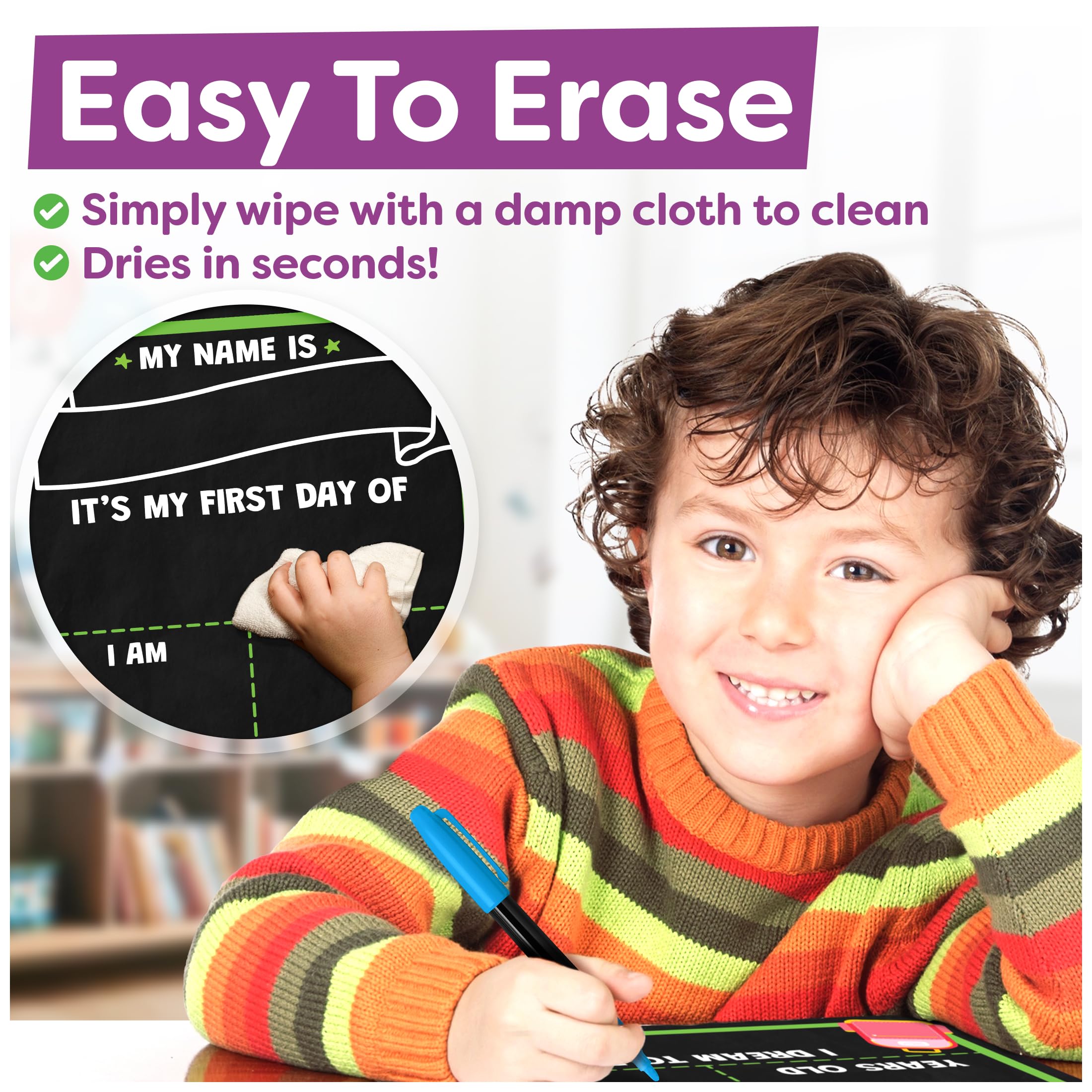 First and Last Day of School Chalkboard Sign with 6 Liquid Chalk Markers - Double-Sided 14x11 Inch Reusable Board - Perfect for Kindergarten & Preschool Back to School Photos and Memory Keepsakes
