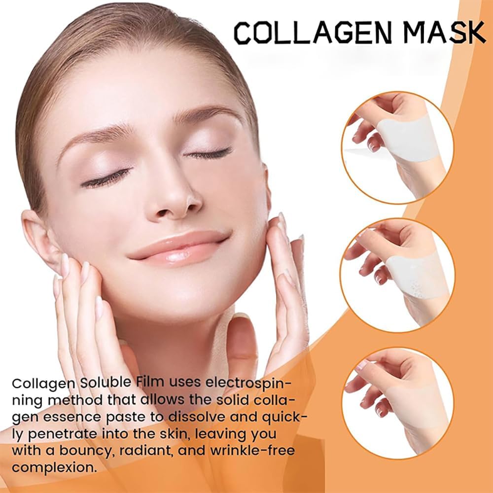 **Collagen Face Mask - Soluble Melting Film for Forehead & Cheeks, Moisturizing & Anti-Wrinkle Care, Skin Soothing & Firming Treatment - Improves Elasticity for Smooth Skin | Perfect for Daily Skincare & Spa Nights**