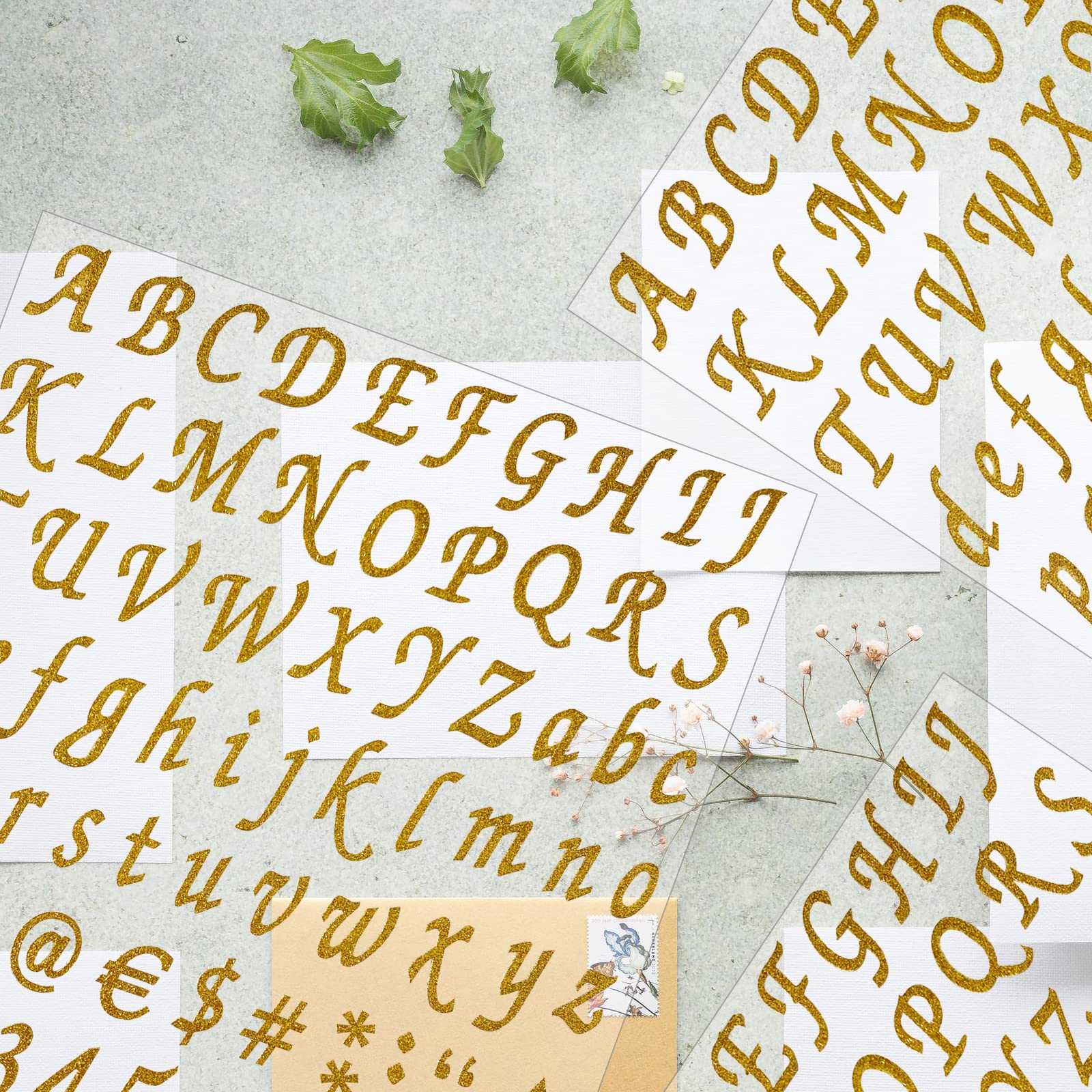 12 Sheets Gold Glitter Letter Stickers - Self Adhesive Alphabet & Number Decals for DIY Crafts, Mailbox Decor, Scrapbooking, Graduation Cap Decoration, Classroom Signs, Business Address & Car Decals - Perfect for Home, Office & School Projects