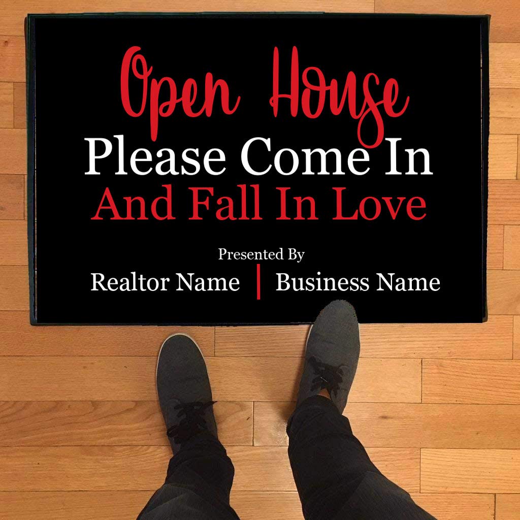 Realtor Welcome Doormat 24x36 Inches - 'Please Come in & Fall in Love' Custom Real Estate Agent Gift - Durable Indoor/Outdoor Entry Mat for Home, Office & Open House Decor