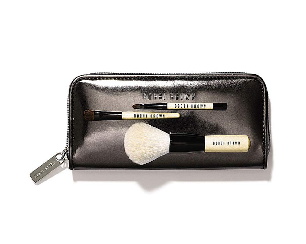Bobbi Brown Chrome 3-Piece Mini Brush Set with Travel Case - Perfect for Makeup On The Go, Travel Essentials & Professional Makeup Artists