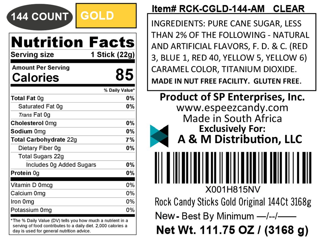 Extra Large Rock Candy Sticks - 144 Individually Wrapped Gold Lollipops | Bulk Candy for Parties, Candy Buffets, Weddings & Baby Showers | Perfect for Birthday Favors, Anniversary Celebrations & Special Events