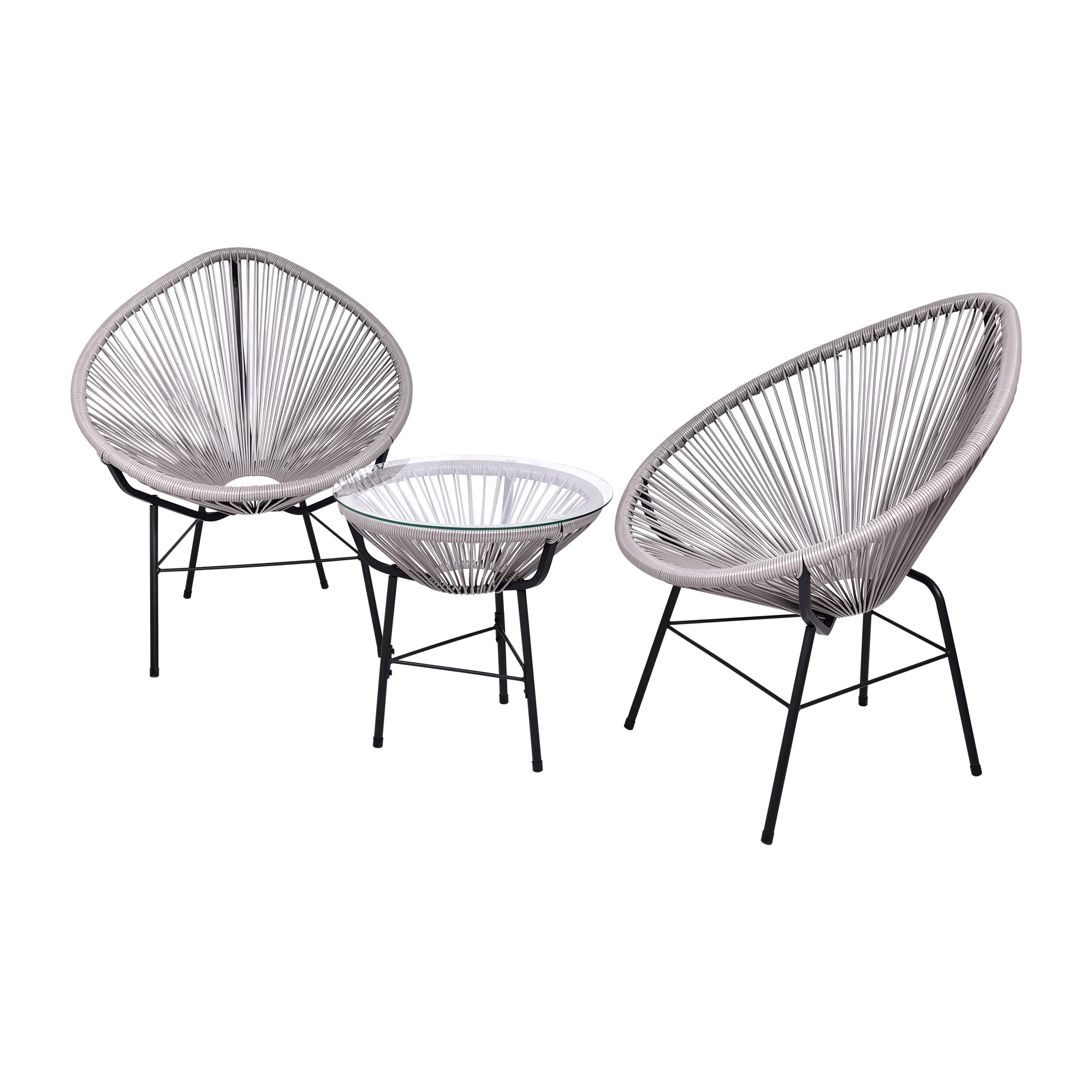 3-Piece Outdoor Patio Furniture Set - All-Weather Hand-Woven PE Rattan Bistro Set with 2 Chairs & Glass Top Coffee Table - Perfect for Backyard, Garden, Balcony & Living Room (Gray & Metal Frame) - Ideal for Relaxing, Entertaining & Outdoor Dining