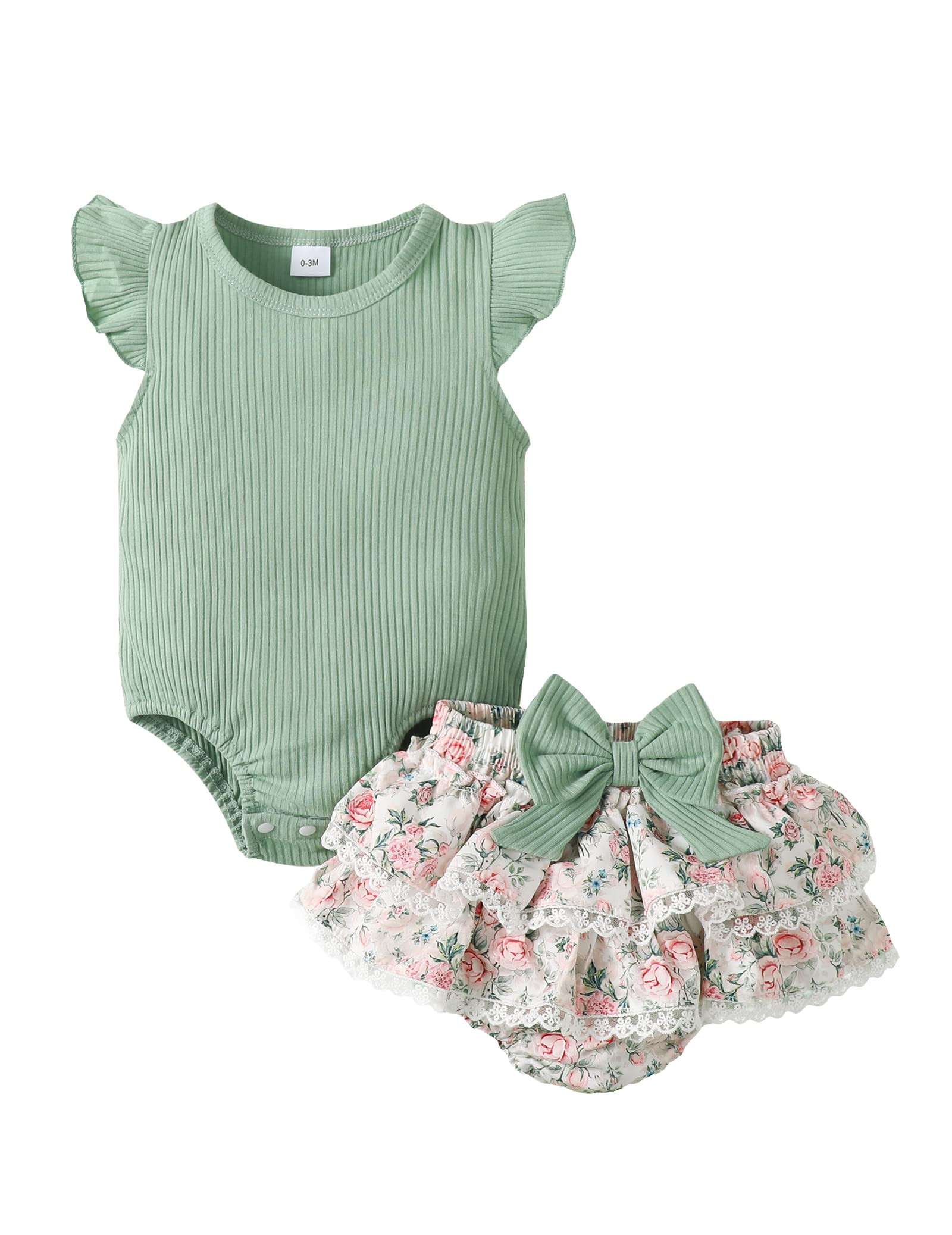 Kucnuzki Newborn Baby Girl Clothes - Floral Ruffle Romper & Shorts Set | Cute Summer Outfit for Infant Girls | Perfect Gift for Baby Showers & Photoshoots