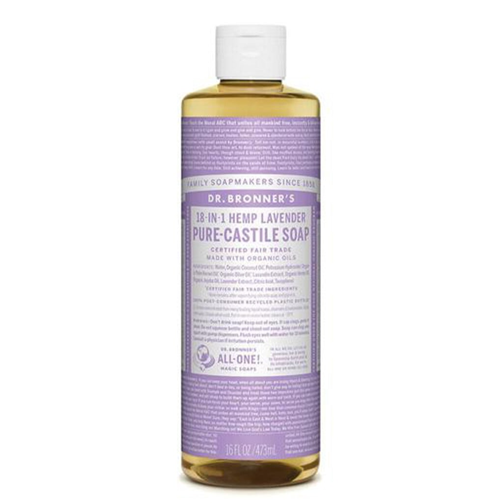 Dr. Bronners Pure Castile Liquid Soap - Organic Lavender Scented, 18-in-1 Uses, Vegan & Cruelty-Free | Perfect for Body Wash, Face Cleanser, Baby Soap & Household Cleaning