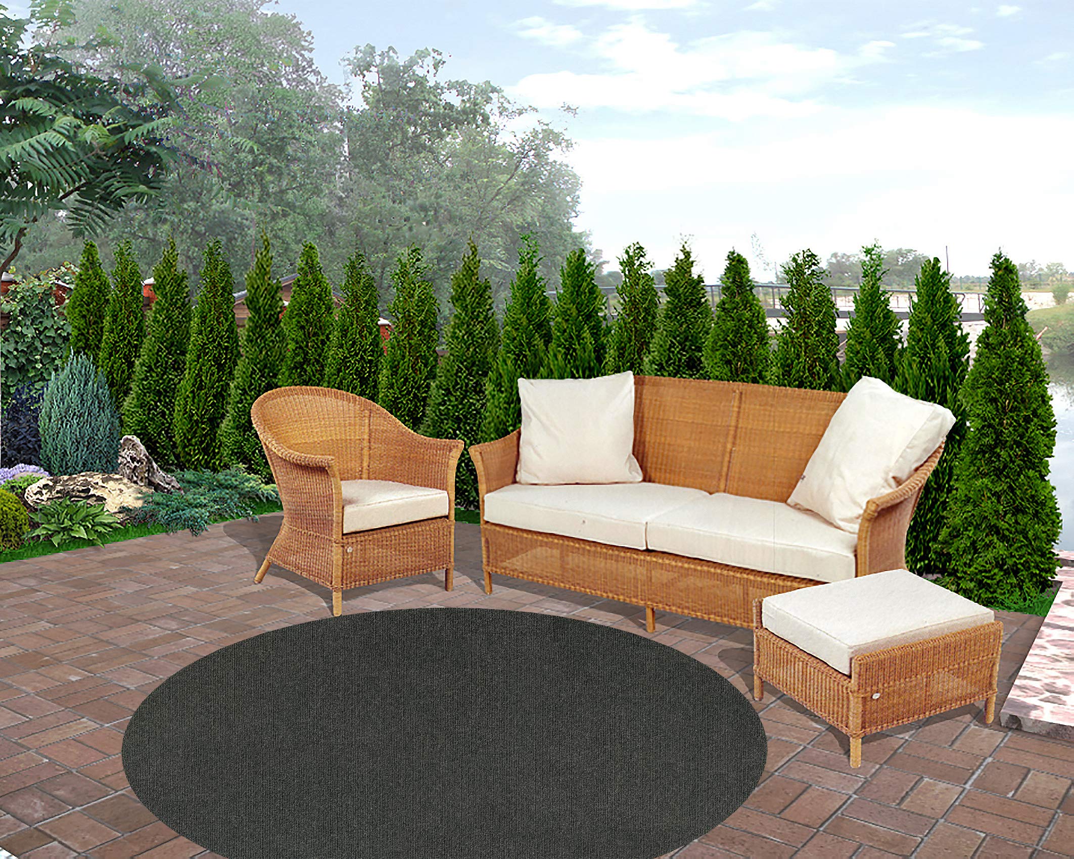 Premium Indoor/Outdoor Area Rug - 12' Round Black Ice - 100% Recycled PET Fiber from Purified Bottles - Durable & Eco-Friendly for Patio, Deck, or Living Room Decor