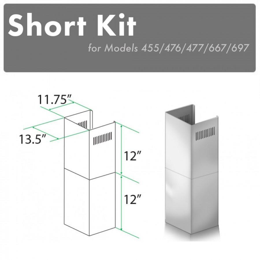 ZLINE 2-Piece 12-Inch Short Chimney Kit for 8-Foot Ceilings - Compatible with SK 455/476/477/667/697 - Perfect for Kitchen Range Hood Installation in Compact Spaces
