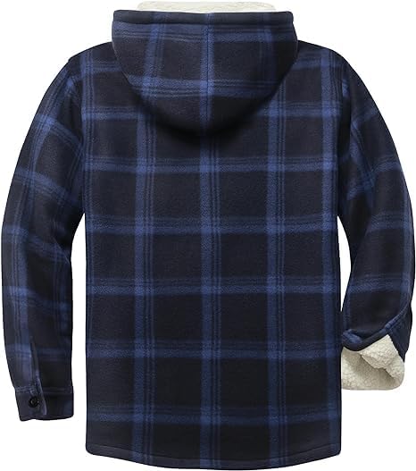 ZITY Men's Flannel Hooded Jacket - Fleece Sherpa Lined Plaid Shirt Jacket with Zip Up & 4 Pockets | Warm Winter Outdoor Workwear for Hiking, Camping and Casual Wear
