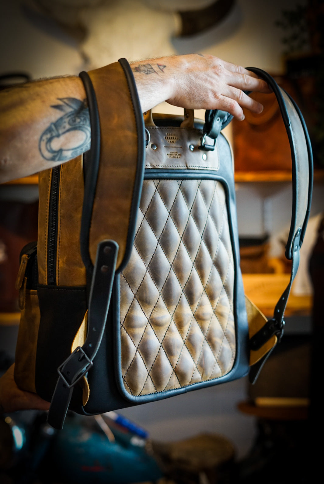 Commuter Backpack for Men & Women - Waterproof Laptop Backpack with Diamond Stitch Design (Two-Tone Tobacco Brown & Black) - Perfect for Travel, Work, School & Daily Use