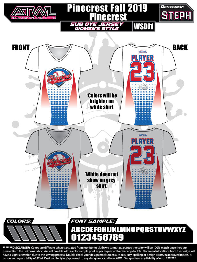 Pinecrest Fall League Women's Sublimated Dye Jersey - Breathable & Stylish Basketball Uniform for Games & Team Sports